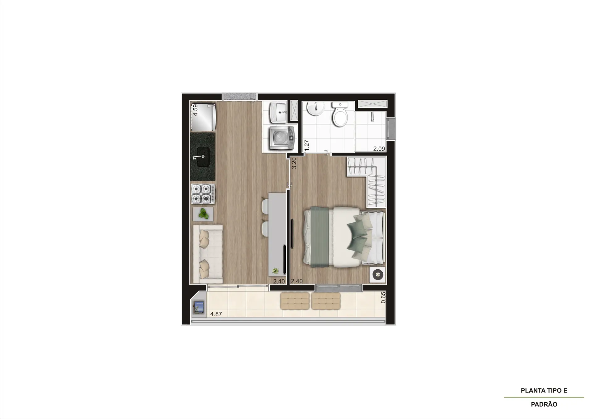 Planta Tipo E Ponta 30M² TORRE B