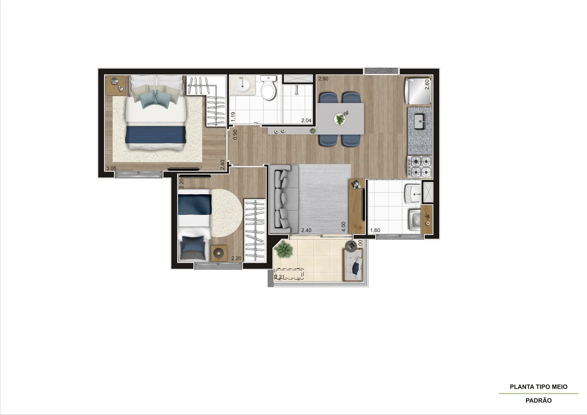 Planta Tipo C Meio 39M²