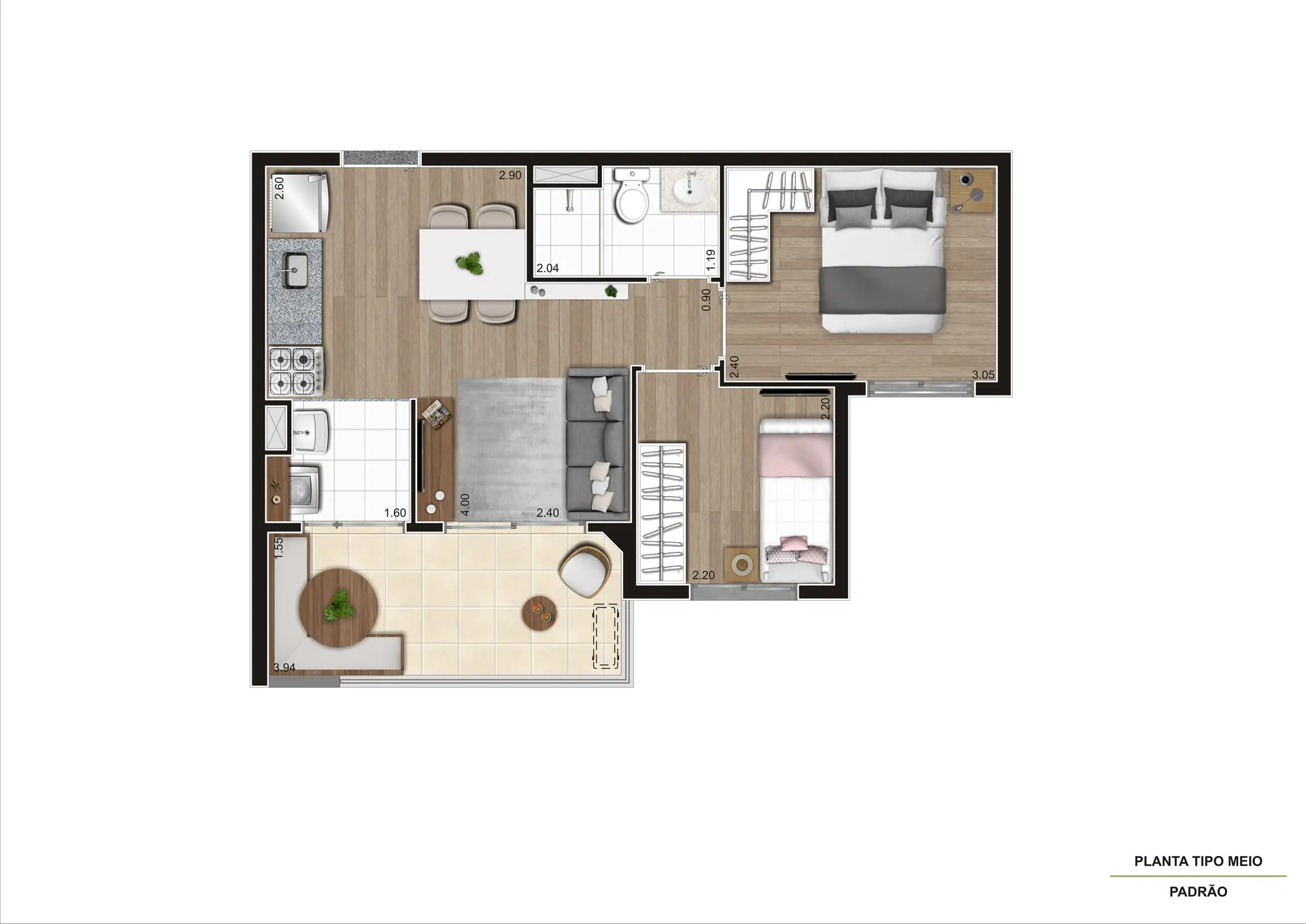 Planta Tipo Meio 43M²