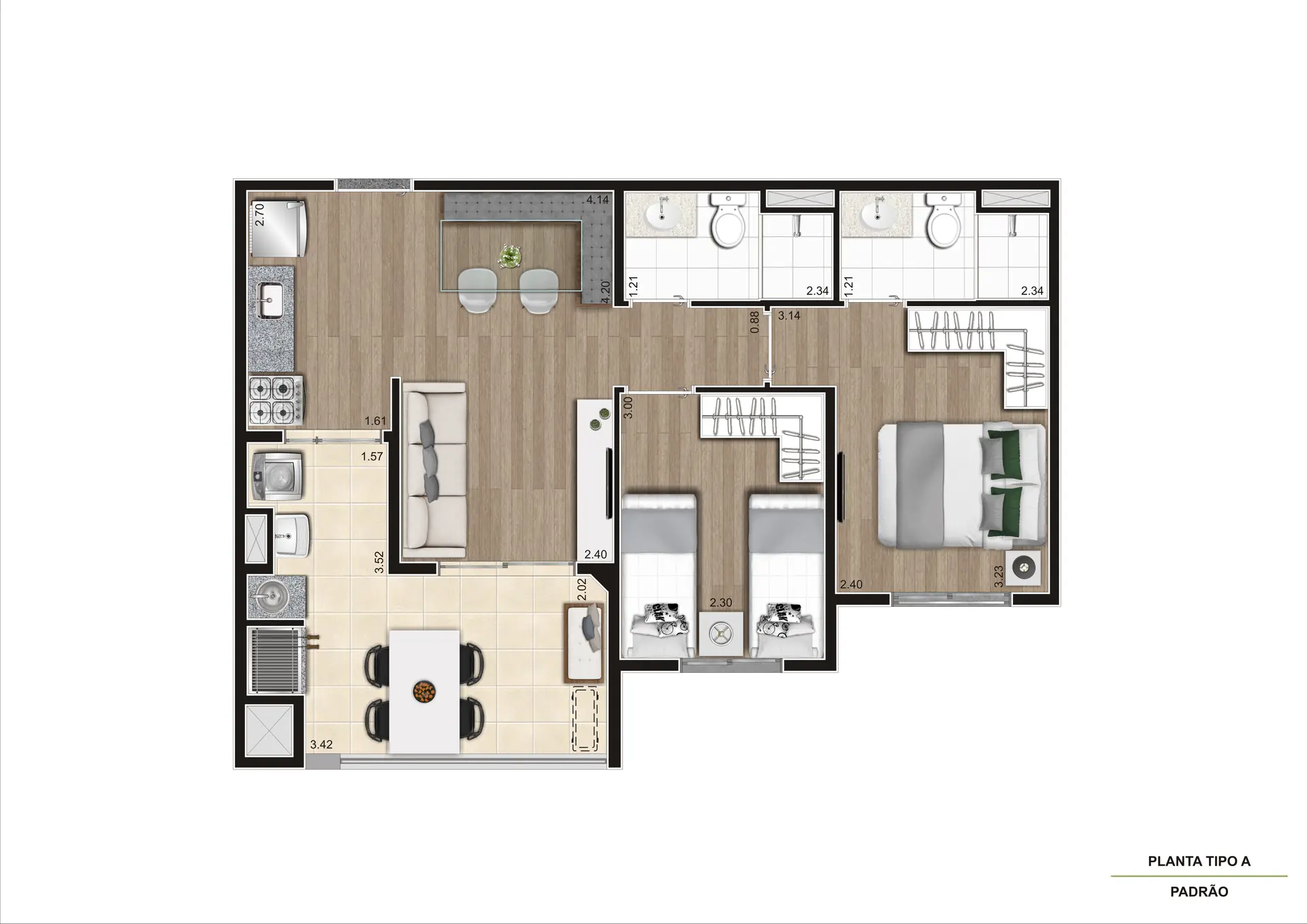 Planta Tipo A 53M²