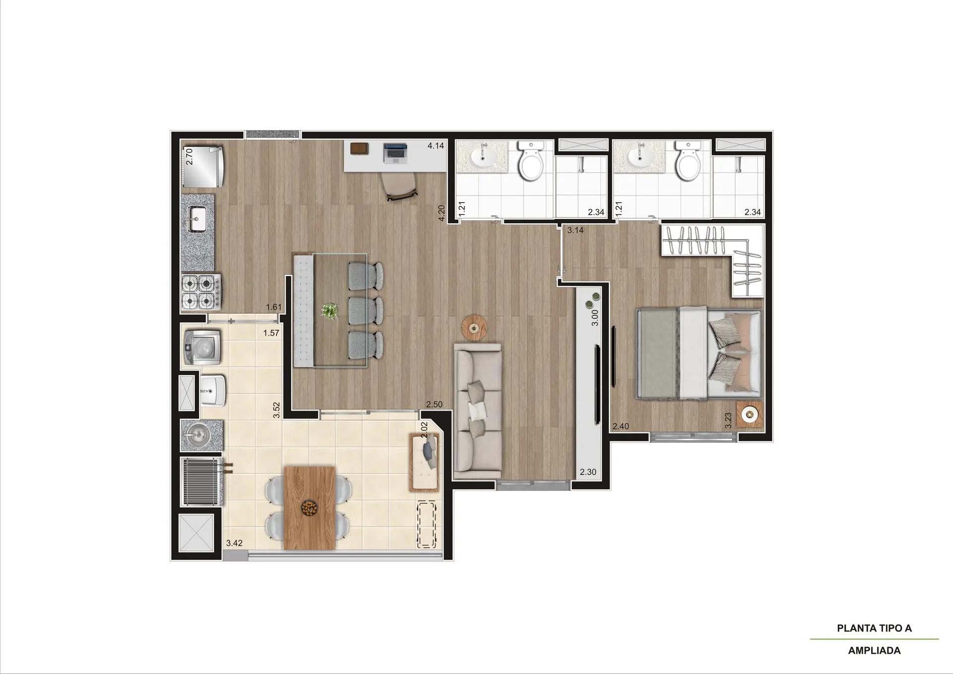 Planta Tipo A Ampliada 53M²