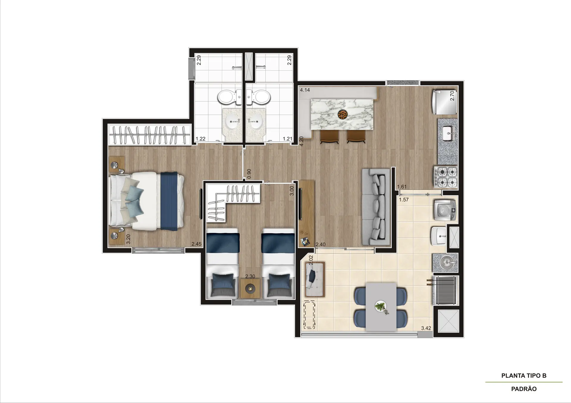 Planta Tipo B 54M²