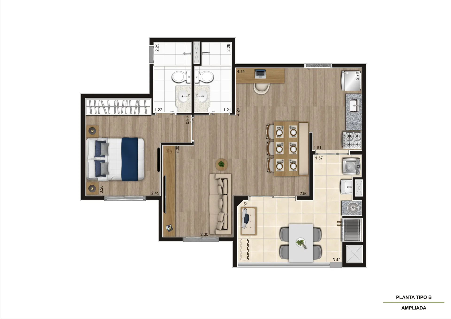 Planta Tipo B Ampliada 54M²
