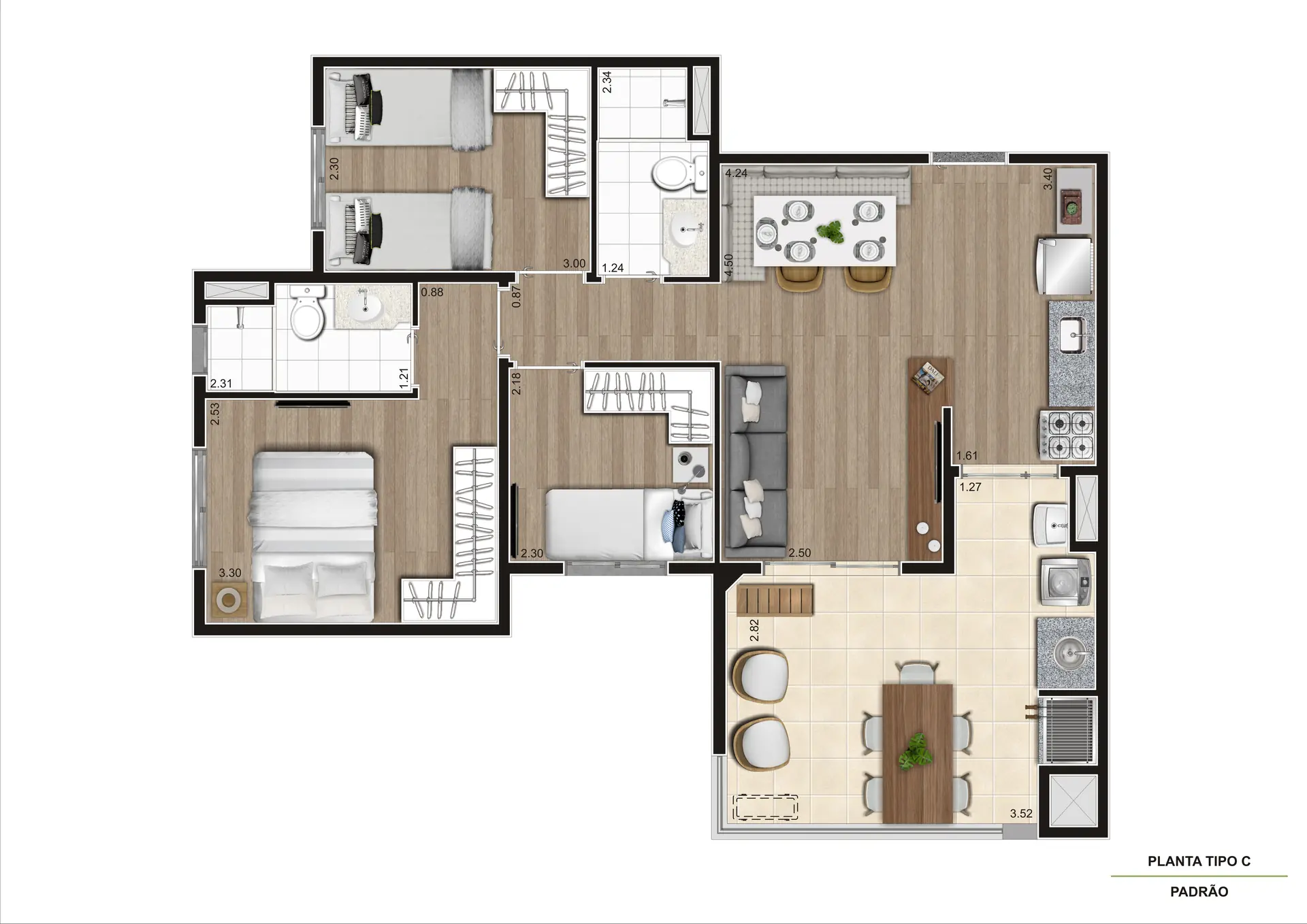 Planta Tipo C 67M²