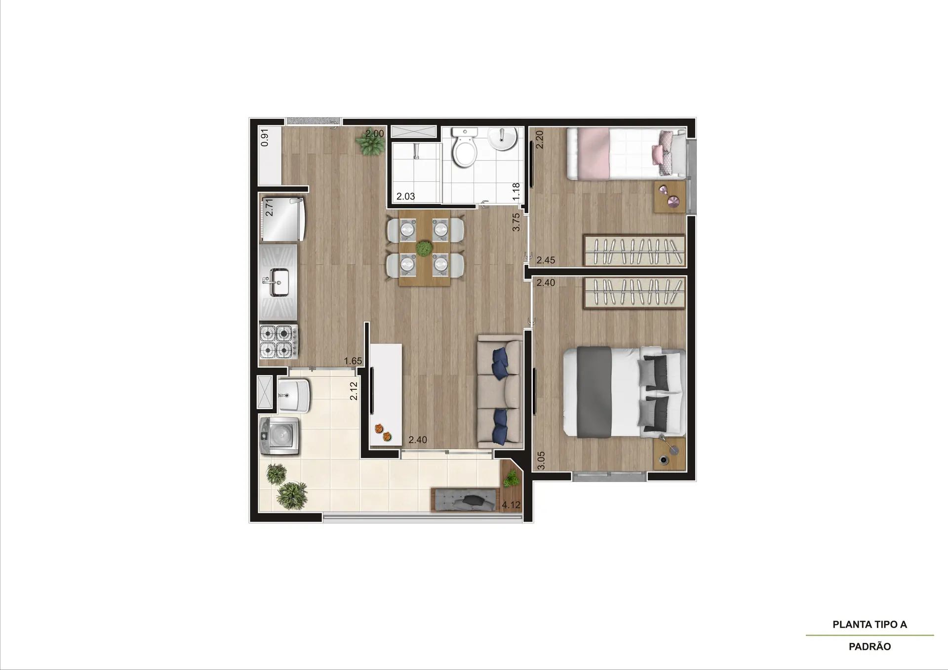 Planta Tipo A Ponta 41M²