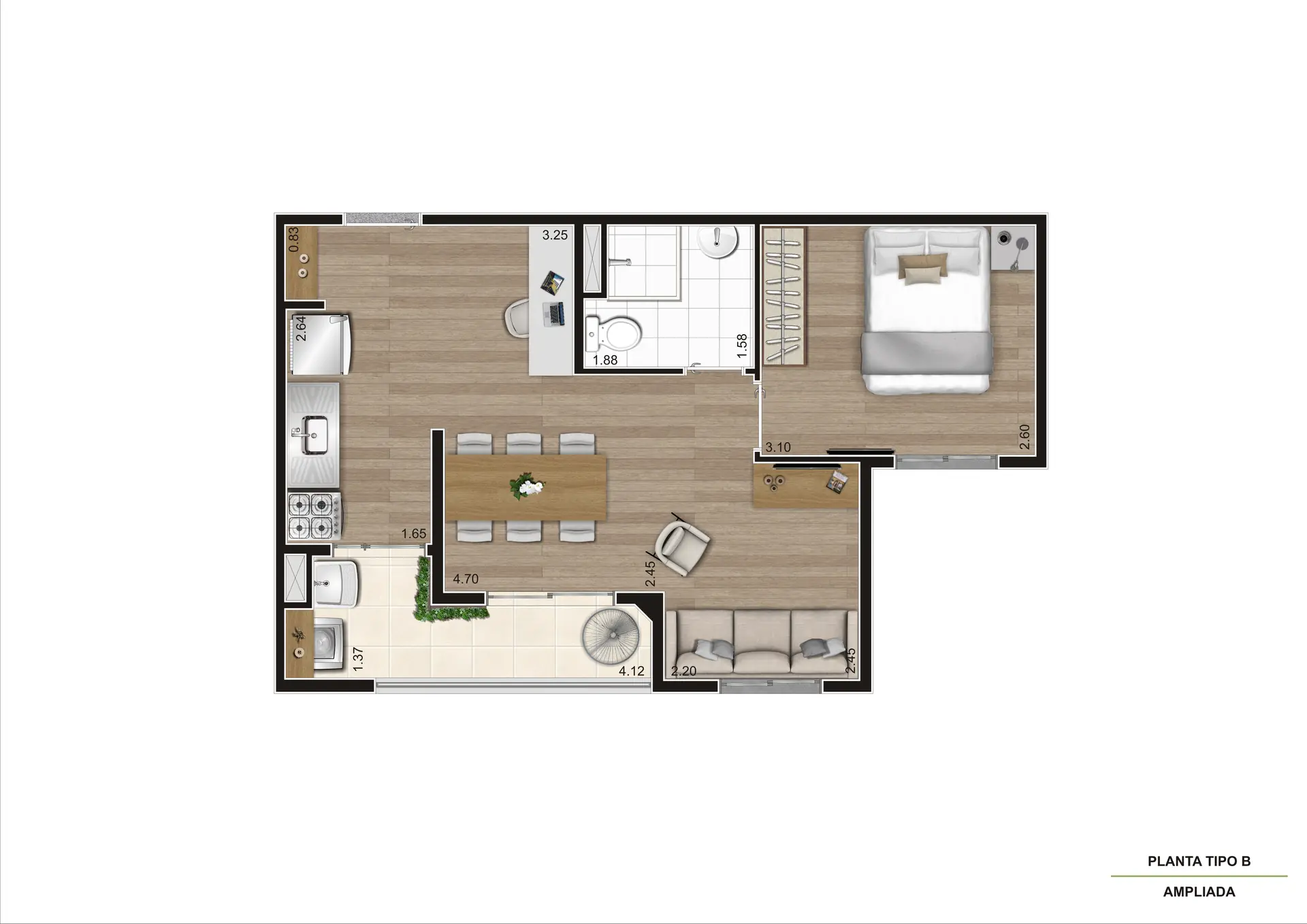 Planta Tipo B Ampliada 41M²