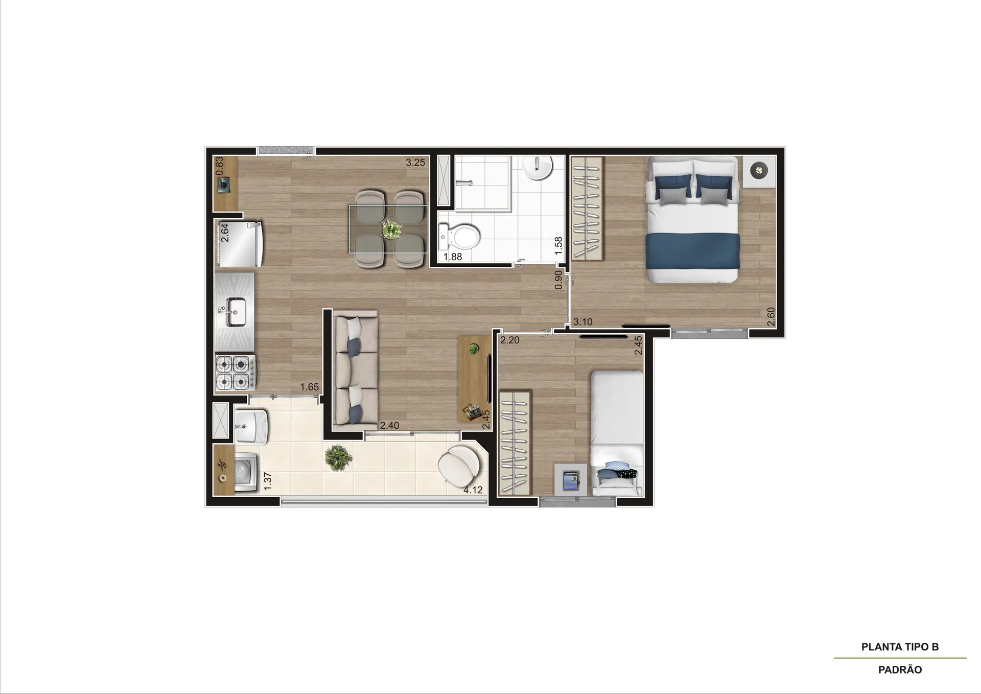 Planta Tipo B Meio 41M²