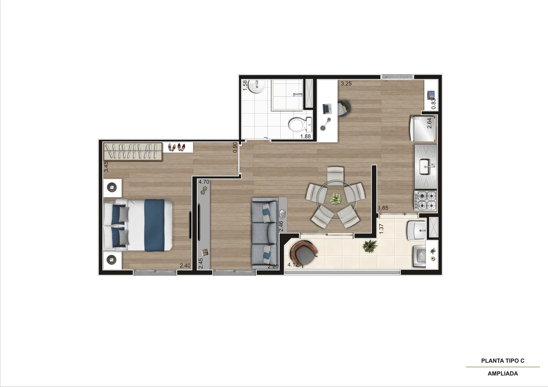 Planta Tipo C Ampliada 43M²
