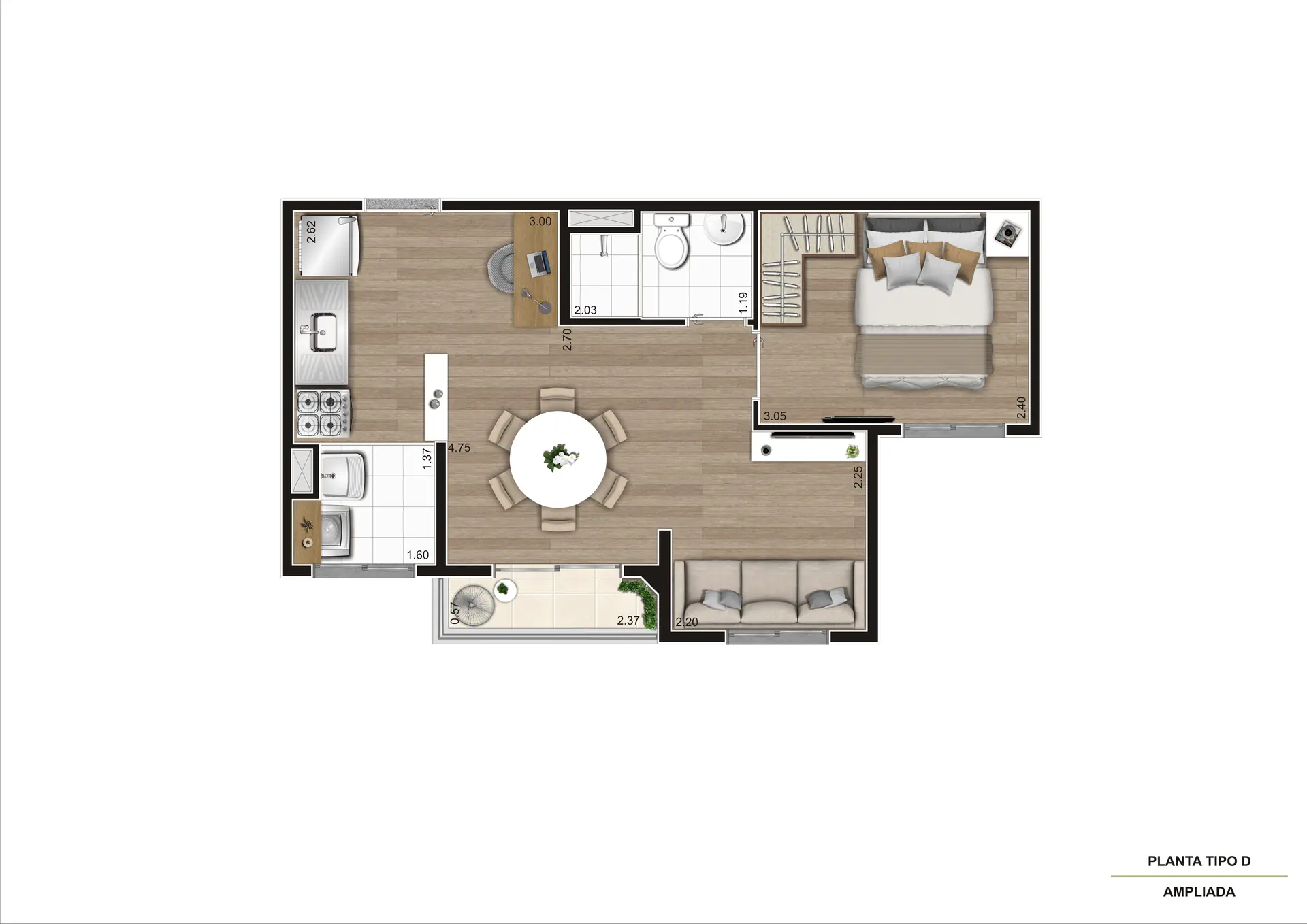 Planta Tipo D Ampliada 37M²