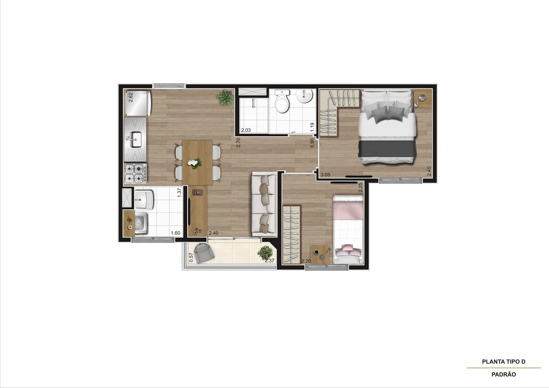 Planta Tipo D Meio 37M²