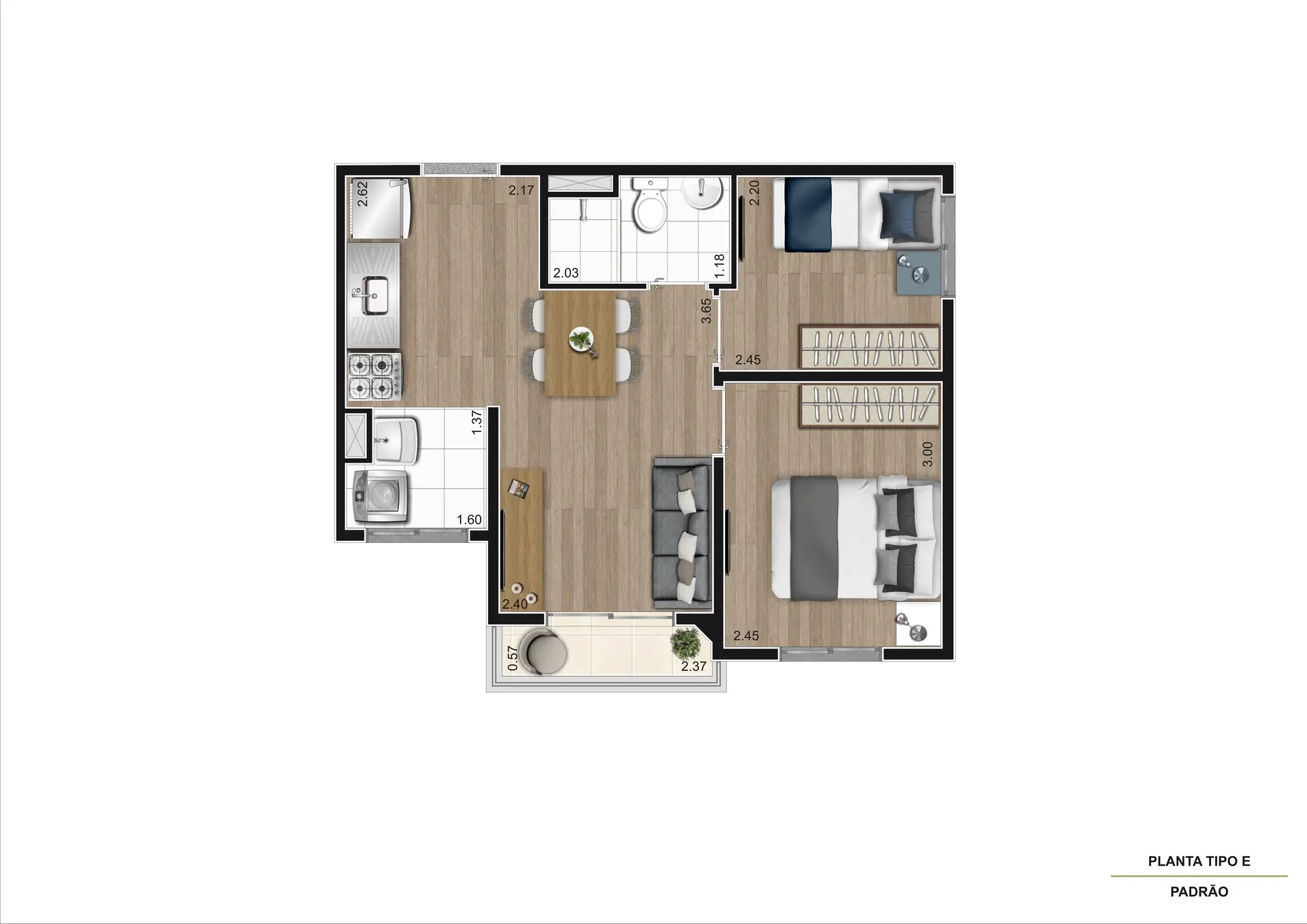 Planta Tipo E Ponta 37M²