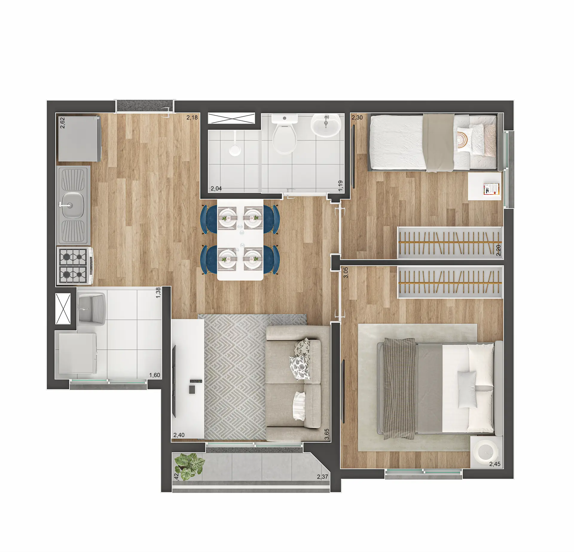 Planta Tipo A Cotas 37M²