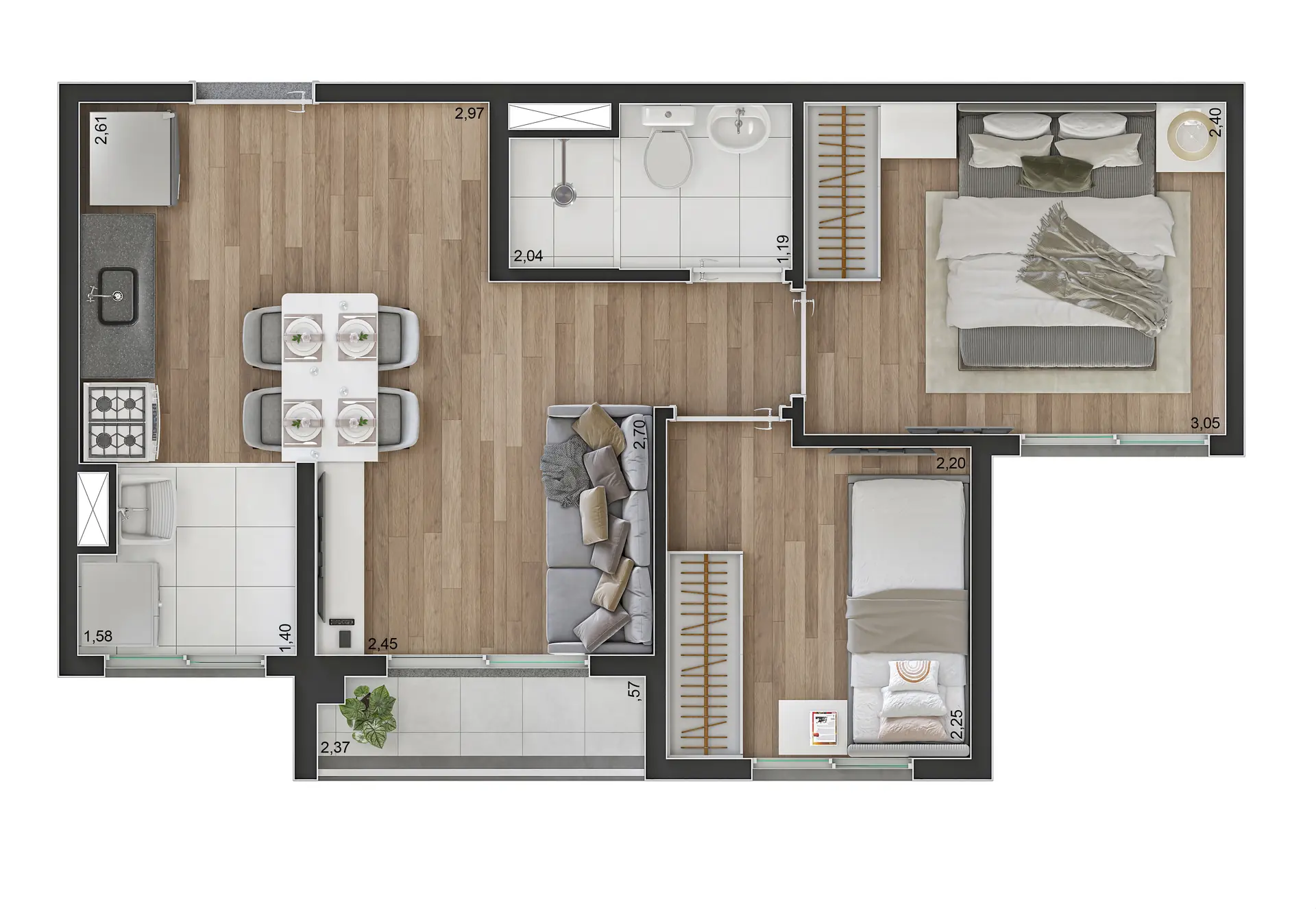 Planta Tipo B 37M²