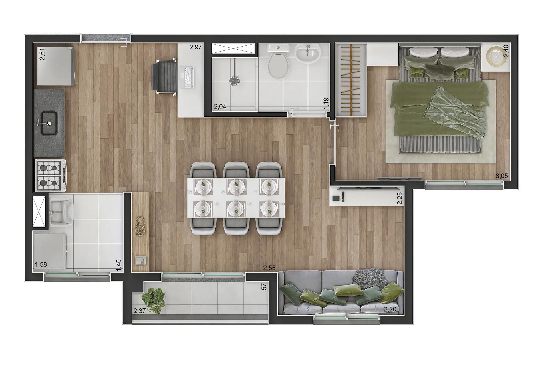 Planta Tipo B Ampliada 37M²