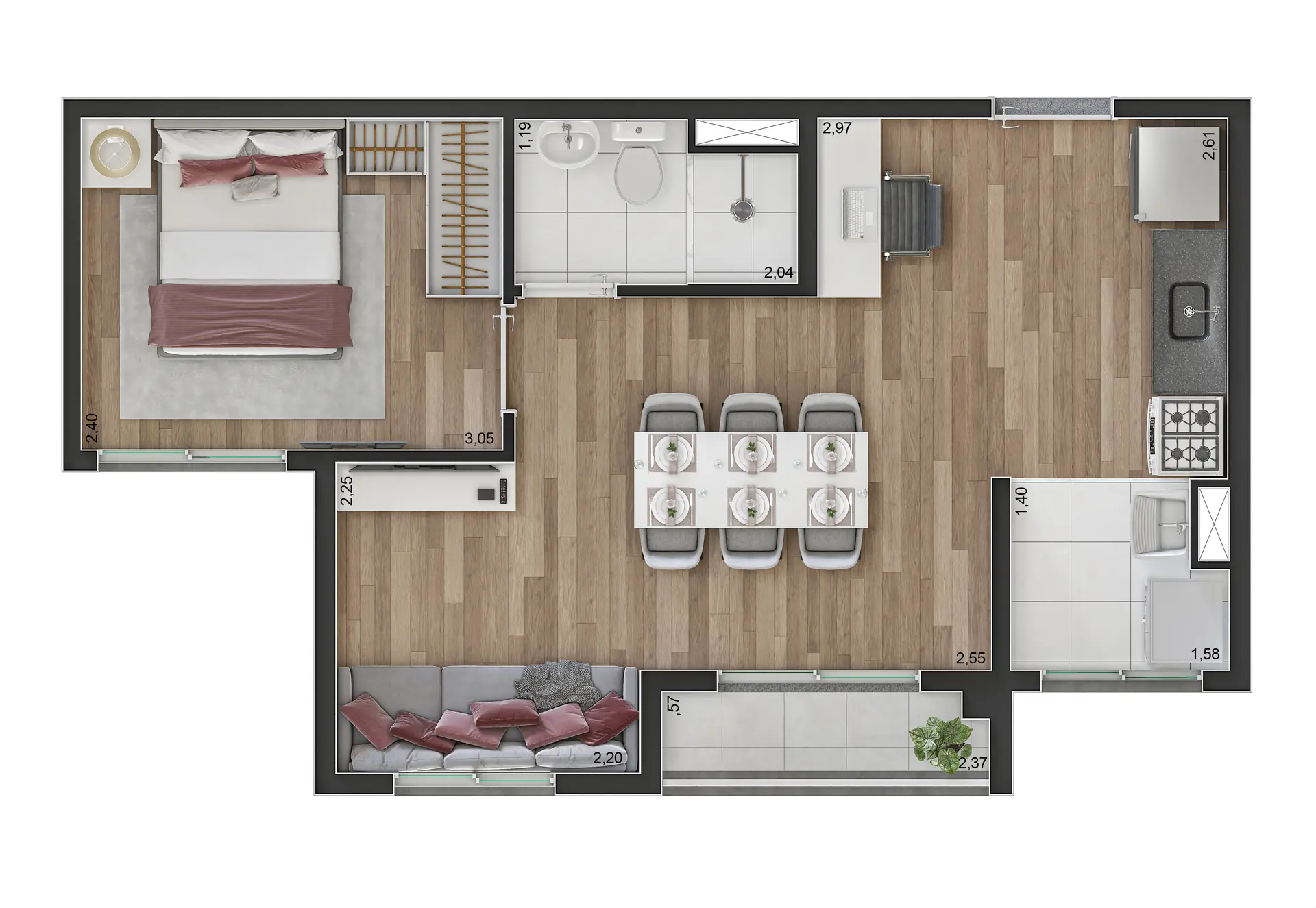 Planta Tipo C Ampliada 37M²
