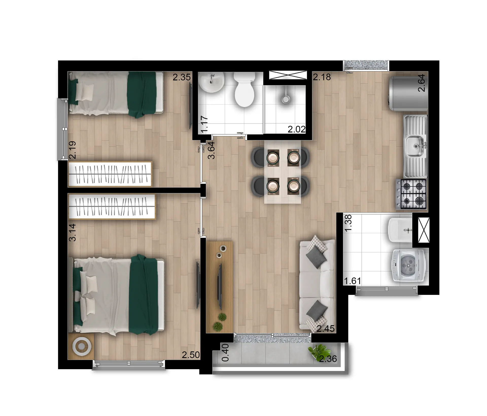 Planta Tipo D 39M² Torre B