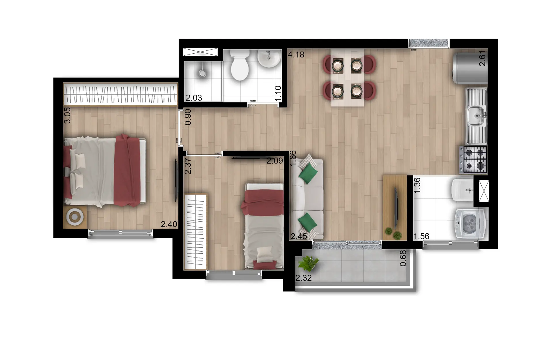 Planta Tipo F 40M² Torre B