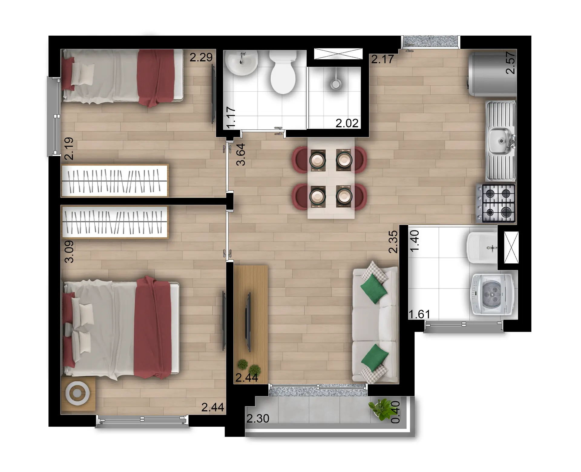 Planta Tipo G 38M² Torre B