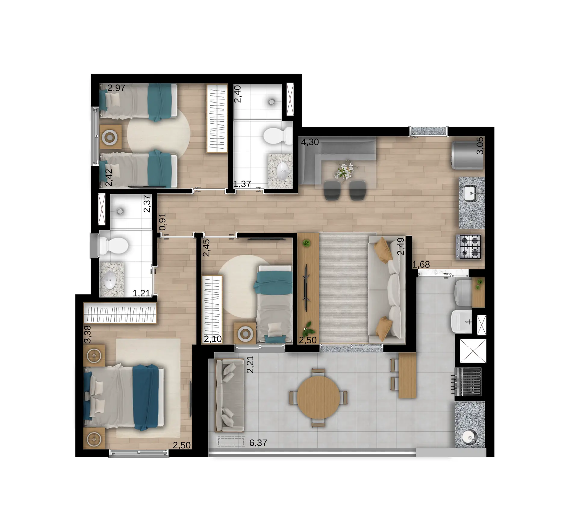 Planta Tipo A 75M² Torre A