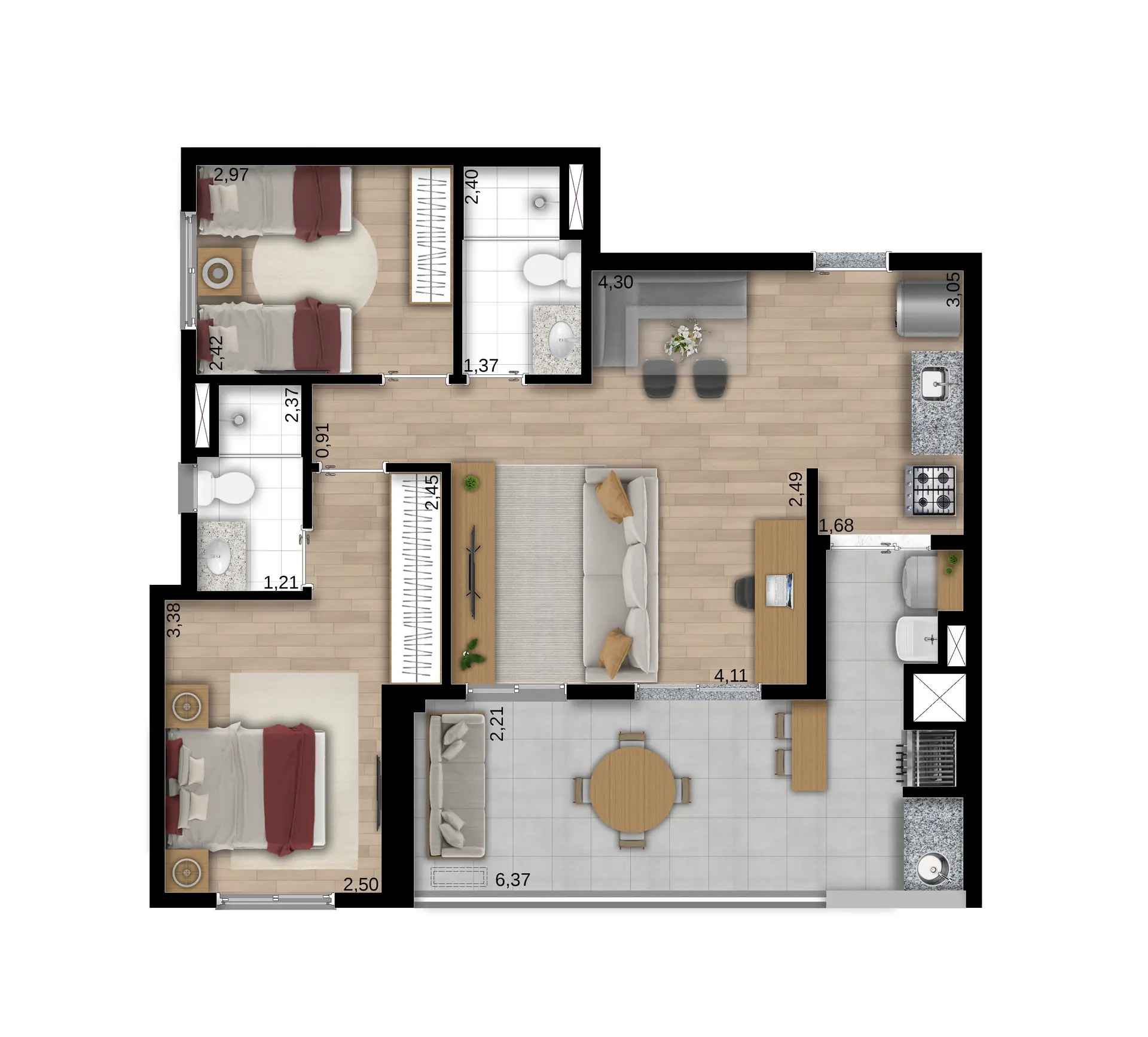 Planta Tipo A Ampliada 75M² Torre A