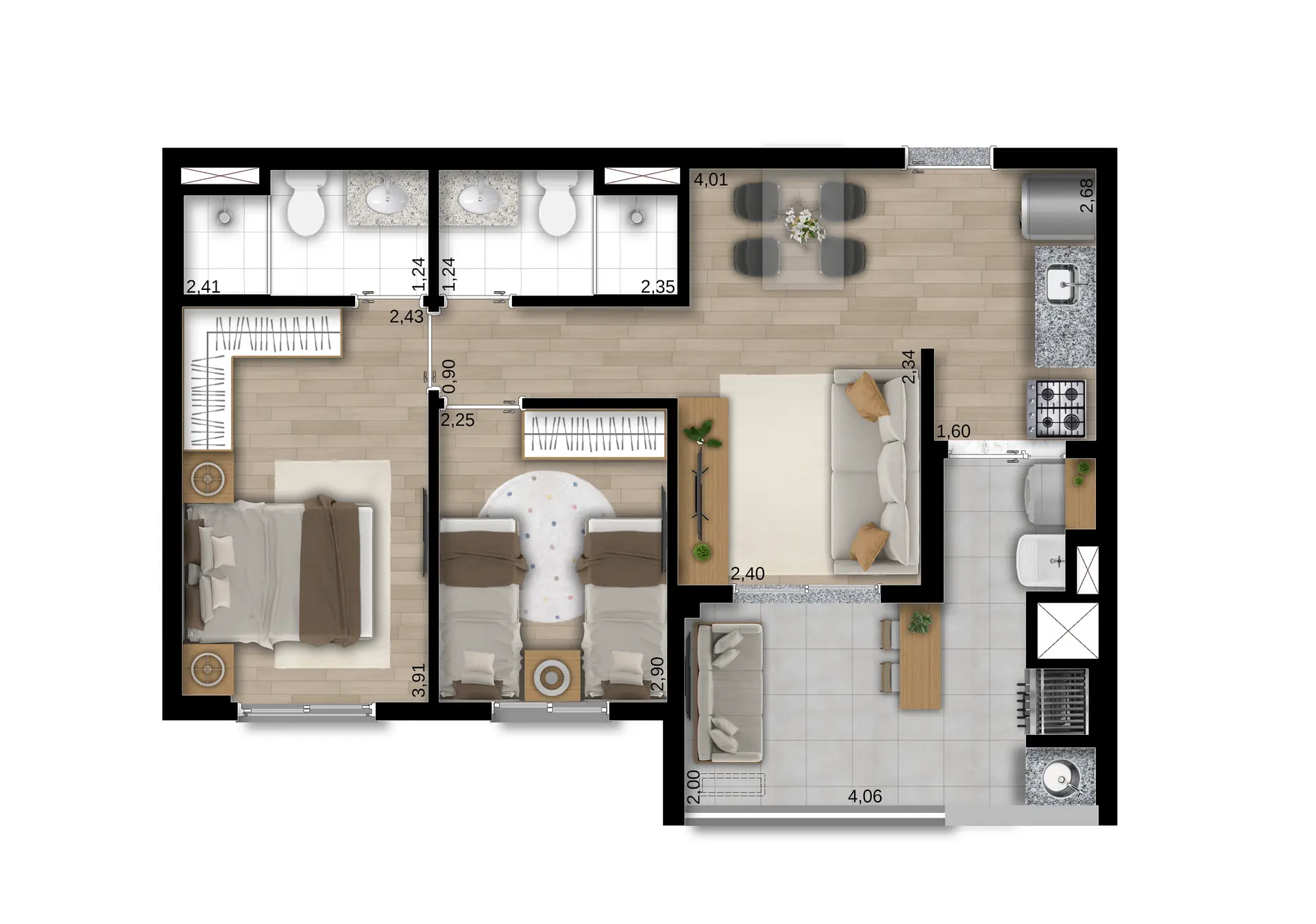 Planta Tipo B 56M² Torre A