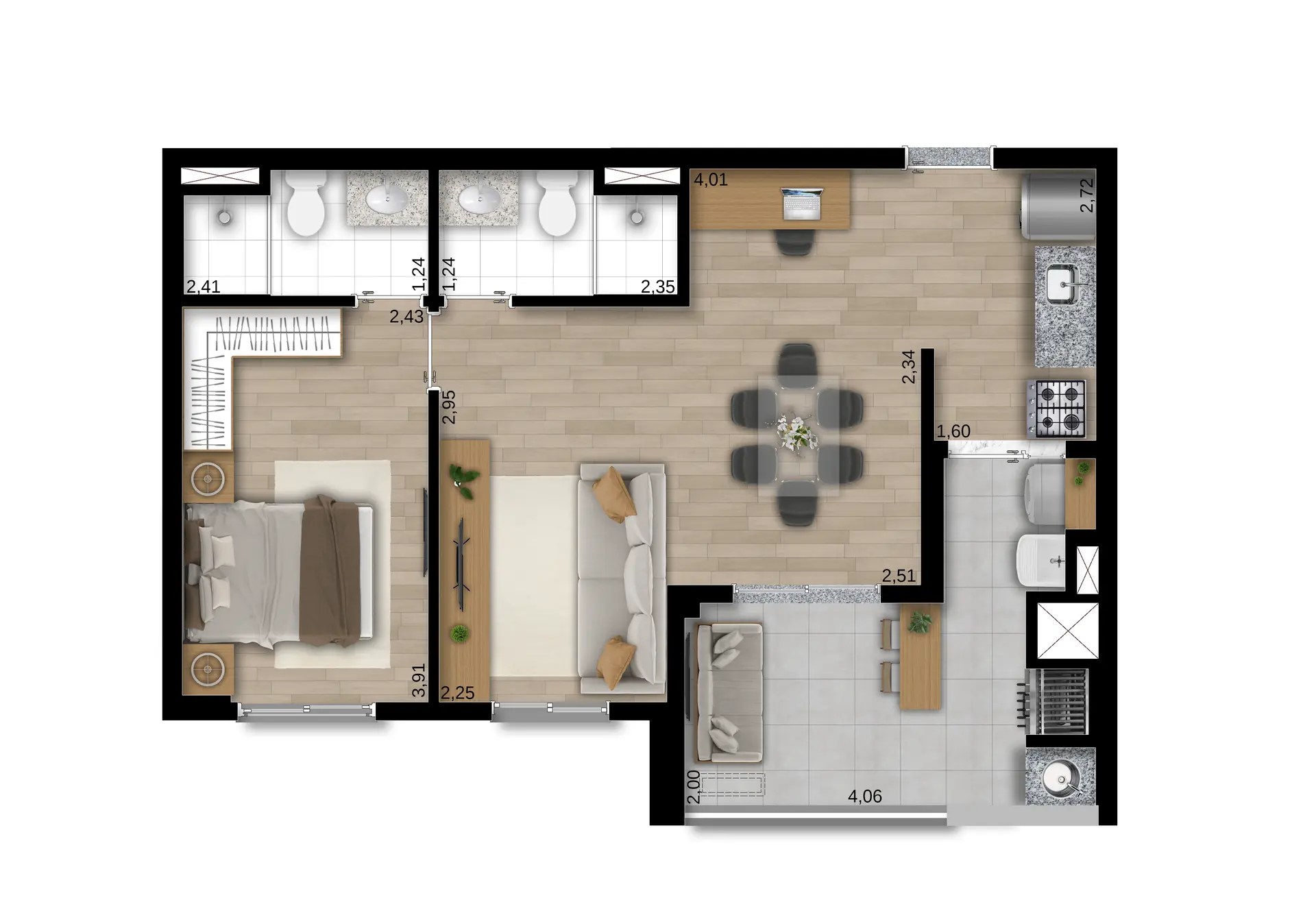 Planta Tipo B Ampliada 56M² Torre A