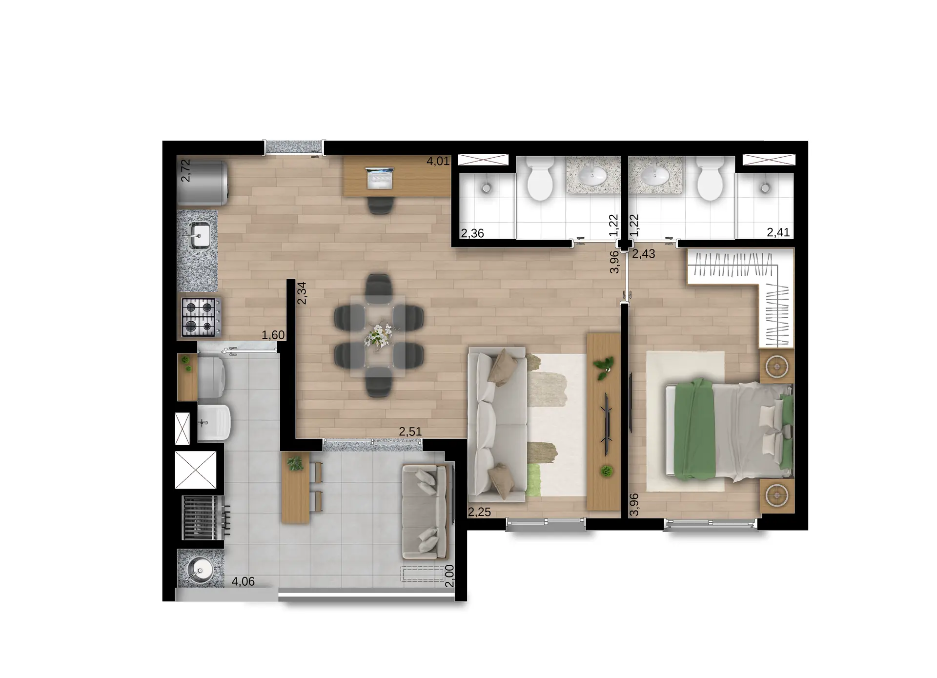 Planta Tipo C Ampliada 56M² Torre A
