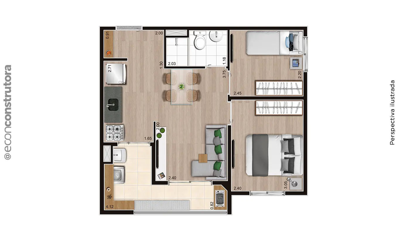 Planta Tipo ponta 41M²