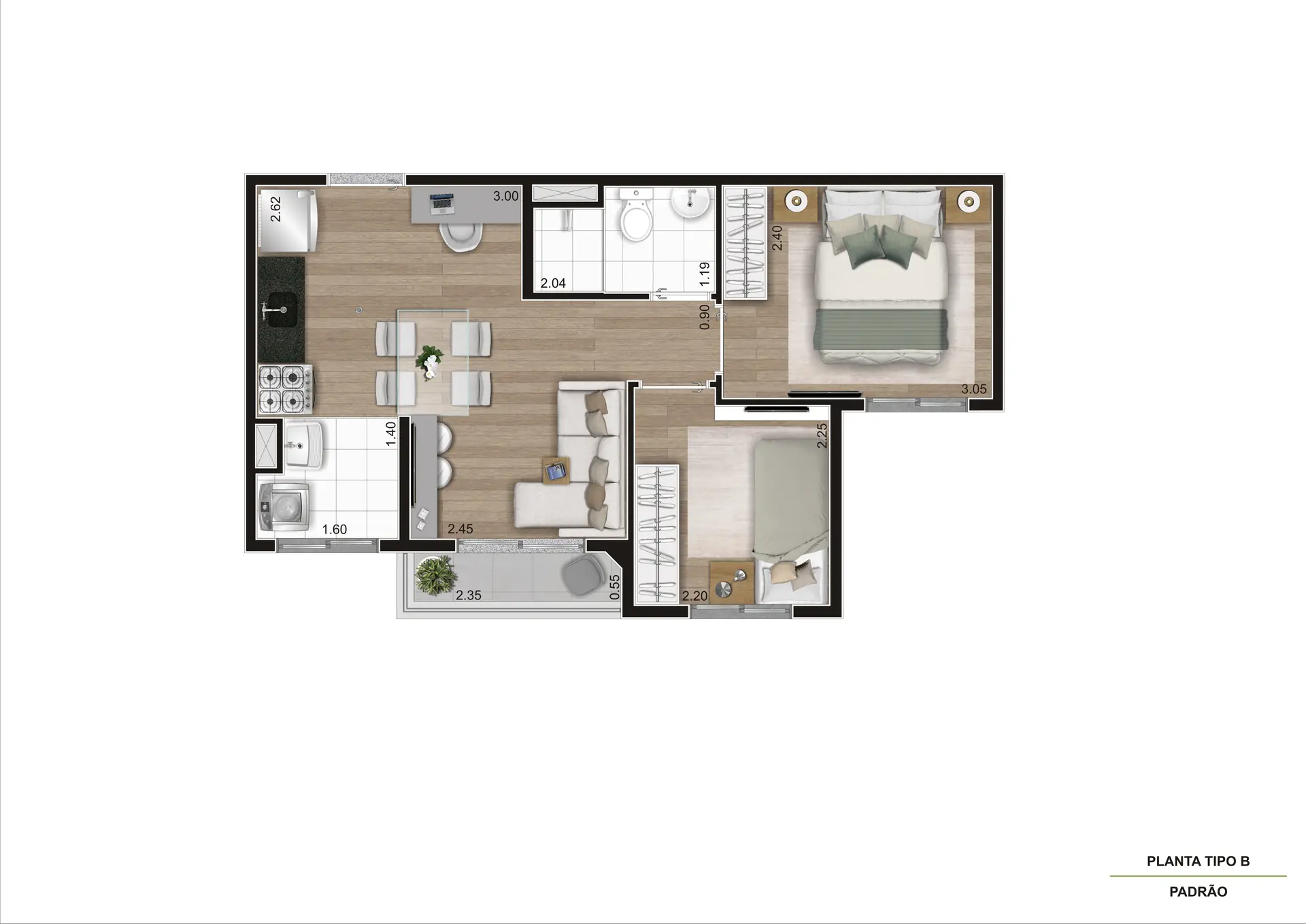 Planta Tipo B 37M²