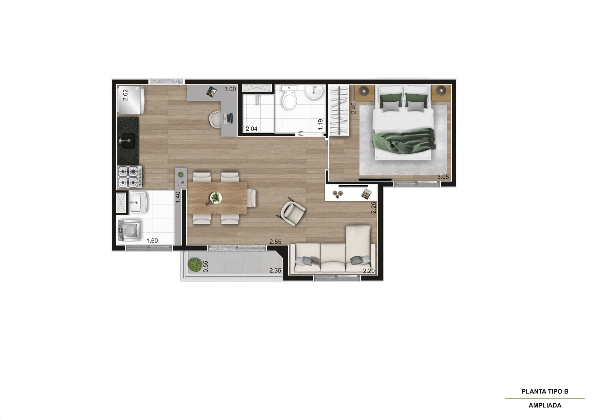 Planta Tipo B Ampliada 37M²