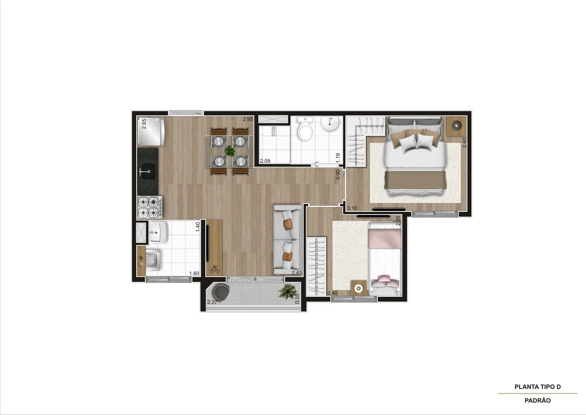 Planta Tipo D 37M²