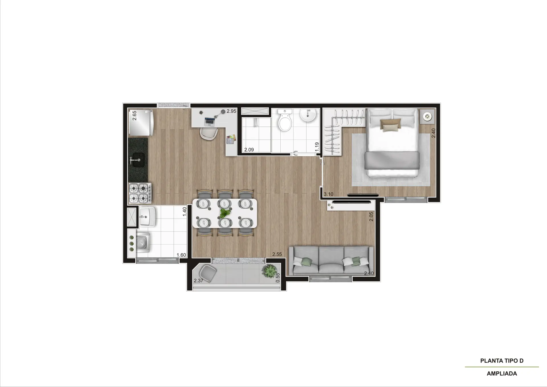 Planta Tipo D Ampliada 37M²