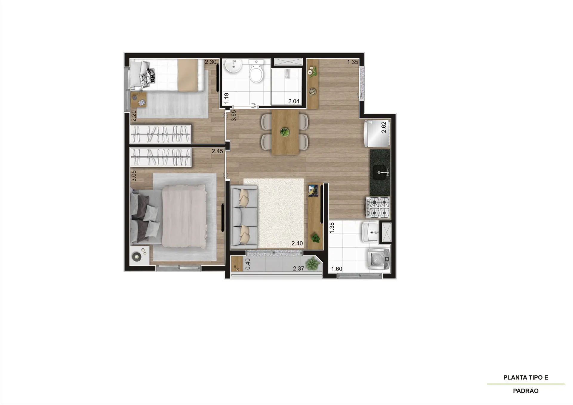Planta Tipo E 38M²