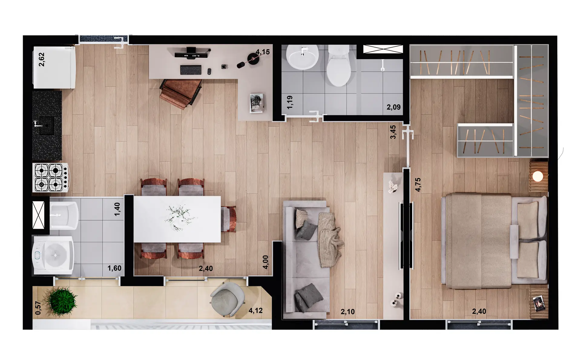 Planta Tipo C Ampliada   Final 04 Torre A, B, C   45m²