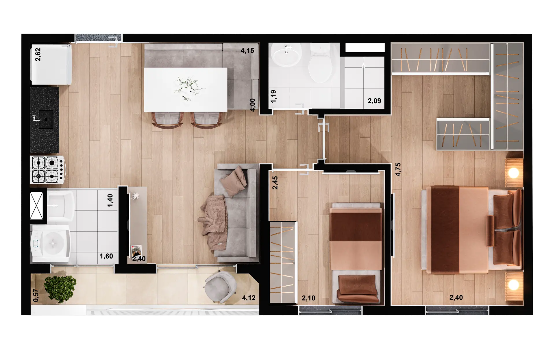 Planta Tipo C Final 04 Torre A, B, C 45m²