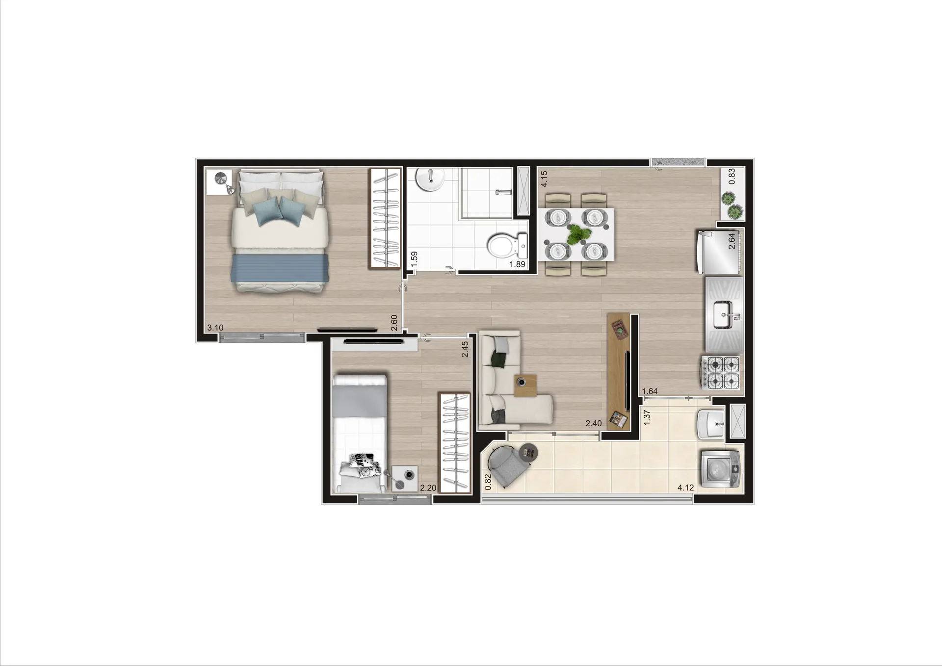 Planta Tipo 42,13m² Final 02 e 06 Torre A e B