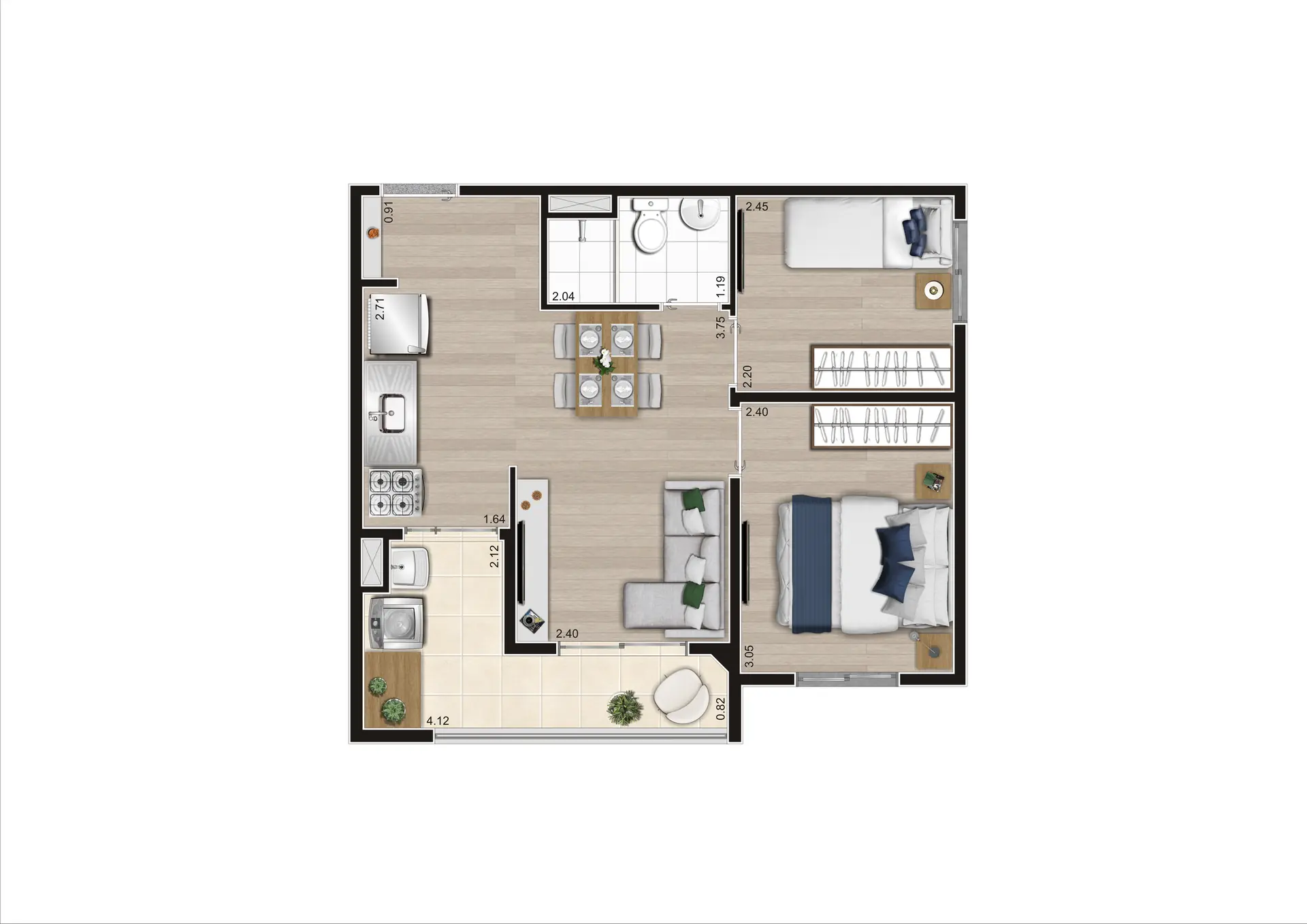 Planta Tipo 41,89m² Final 03 Torre A e B