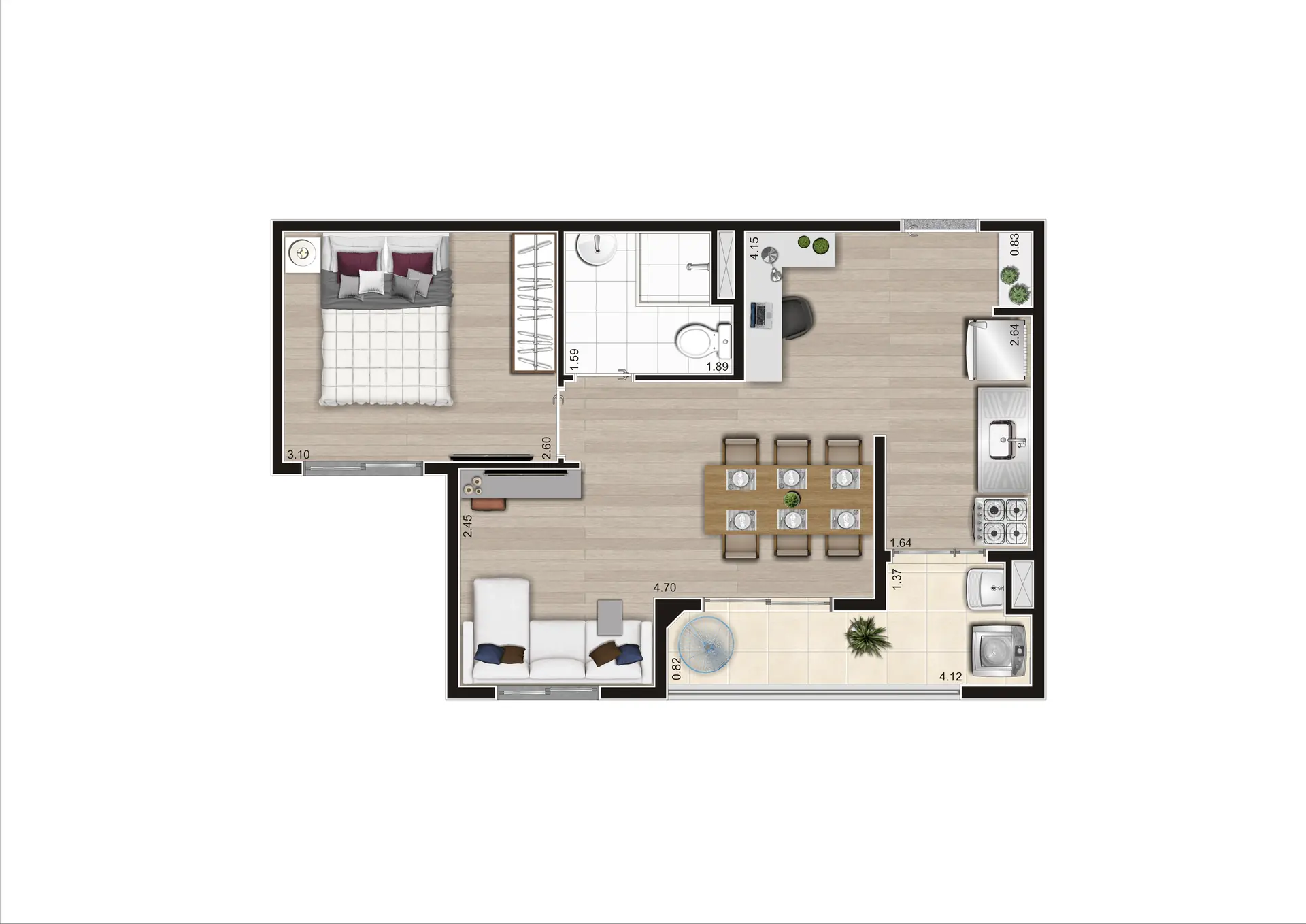 Planta Tipo 42,13m² Final 02 e 06 Torre A e B Ampliada