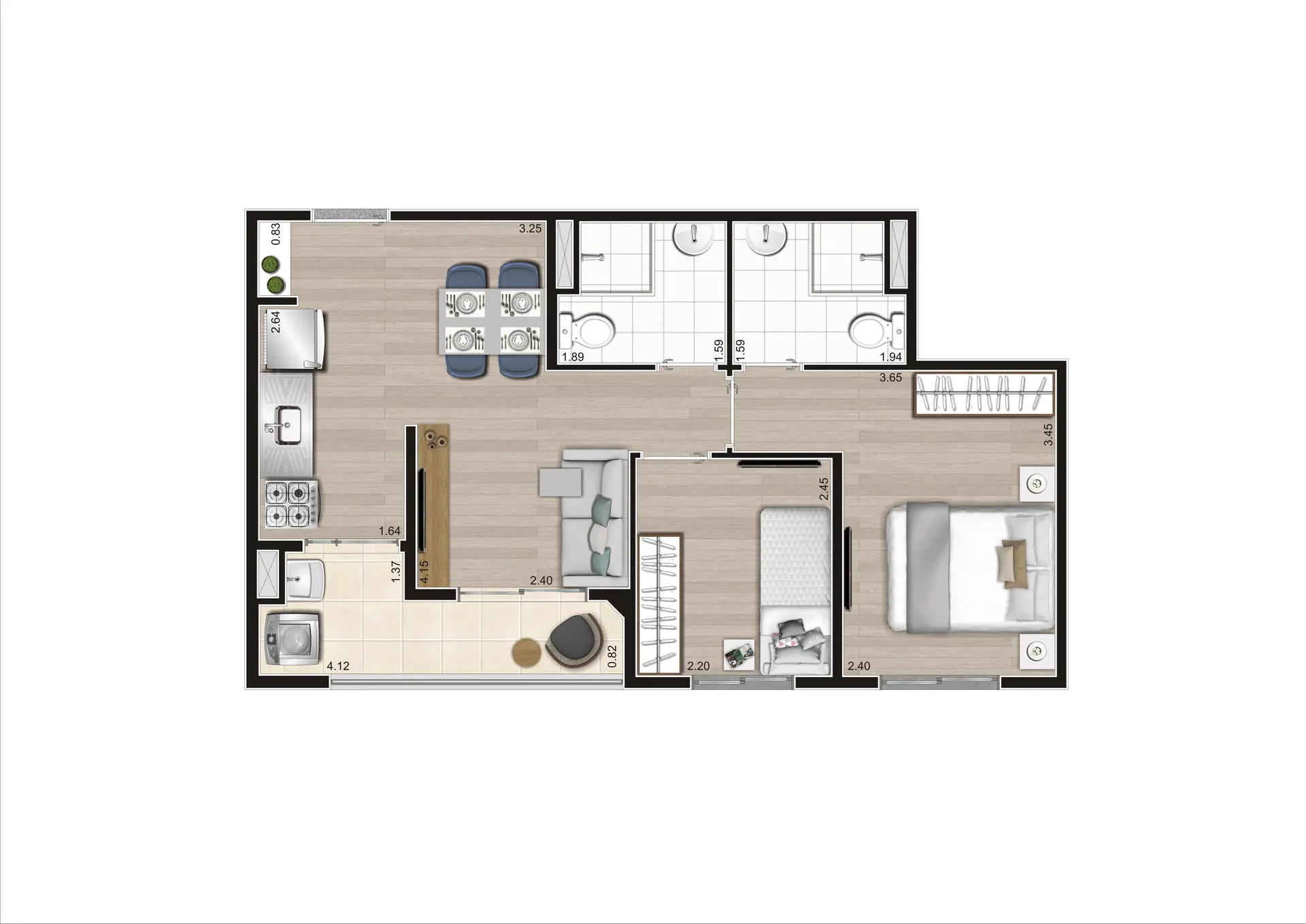 Planta Tipo 47,12m² Final 07 e 11 Torre A e B