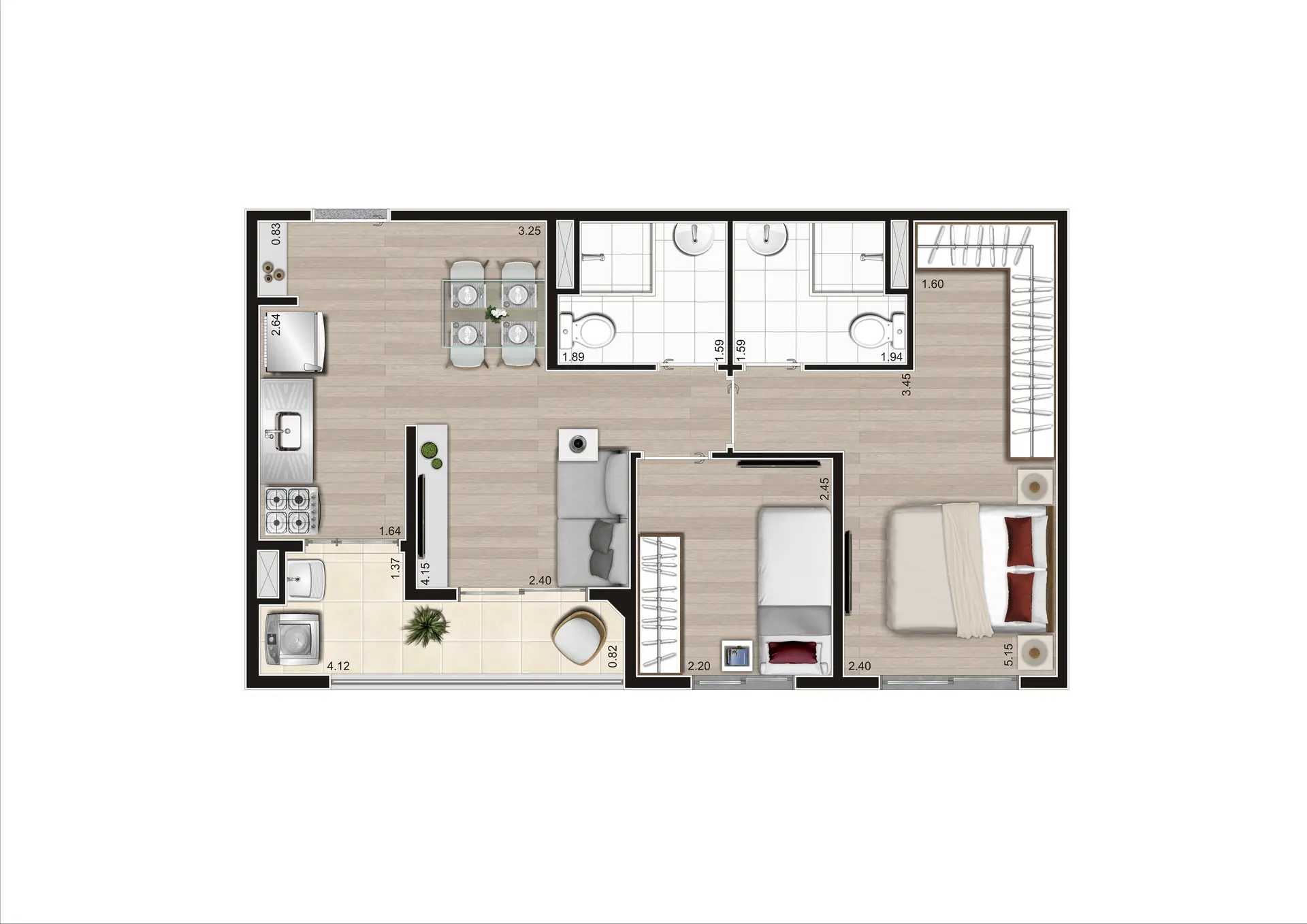 Planta Tipo 49,89m² Final 09 Torre A e B