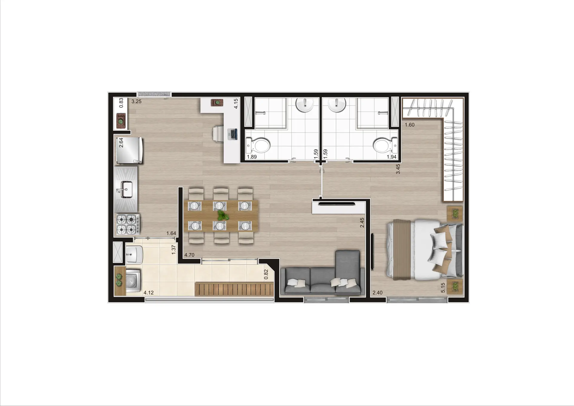 Planta Tipo 49,89m² Final 09 Torre A e B Ampliada