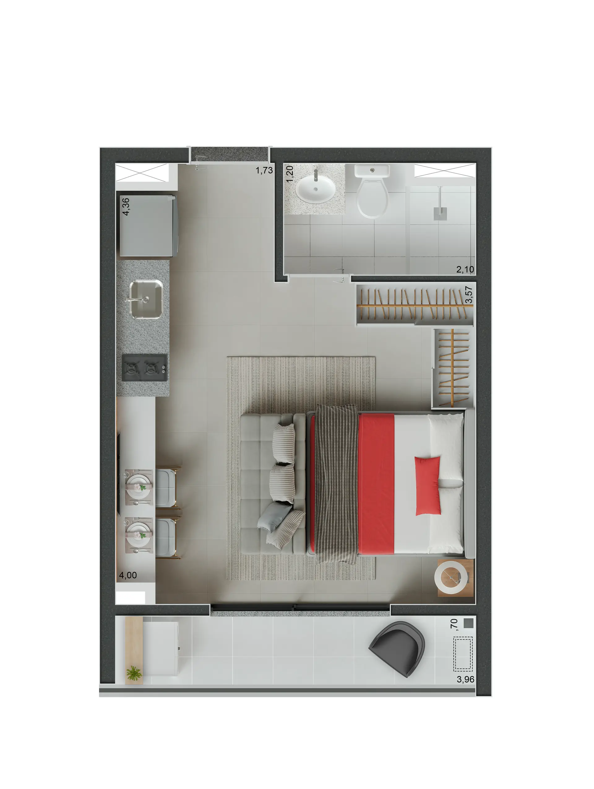 Planta Tipo Meio   25,60m²