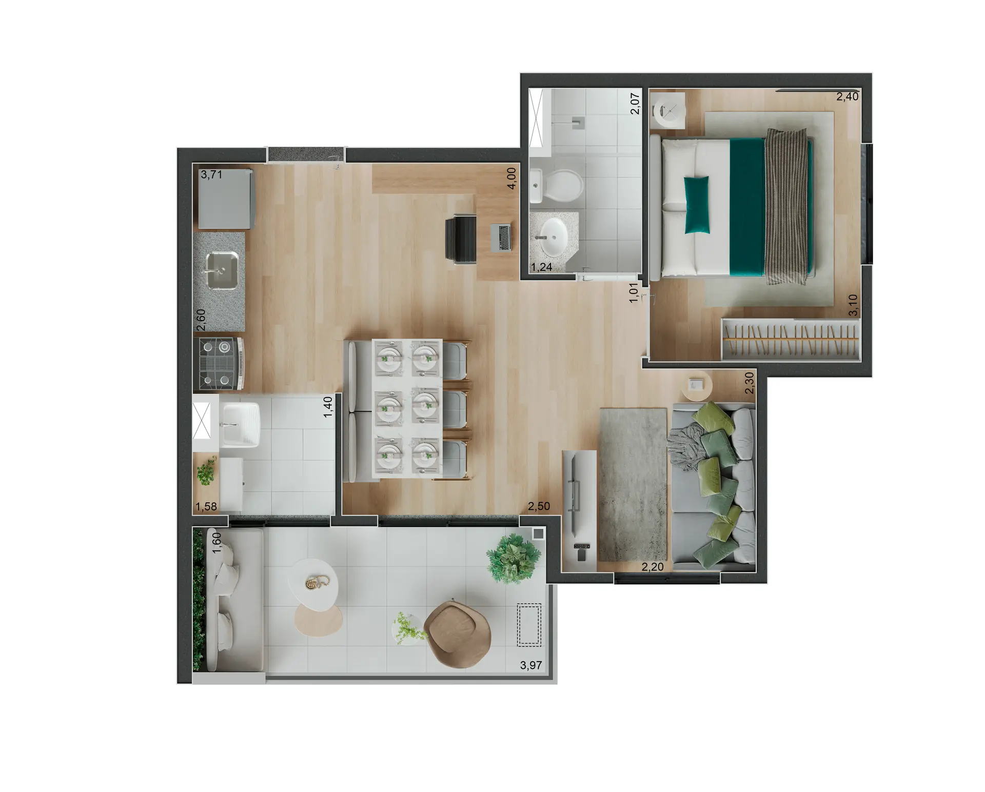 Planta Tipo Ponta Ampliada   44,43m²