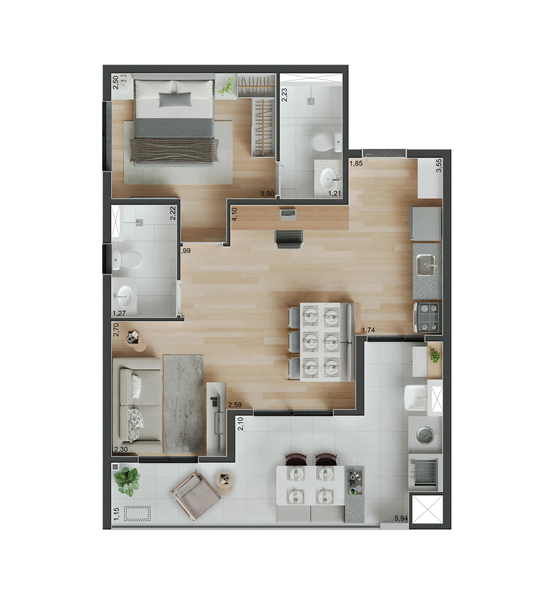 Planta Tipo Ponta Ampliada   61,50m²