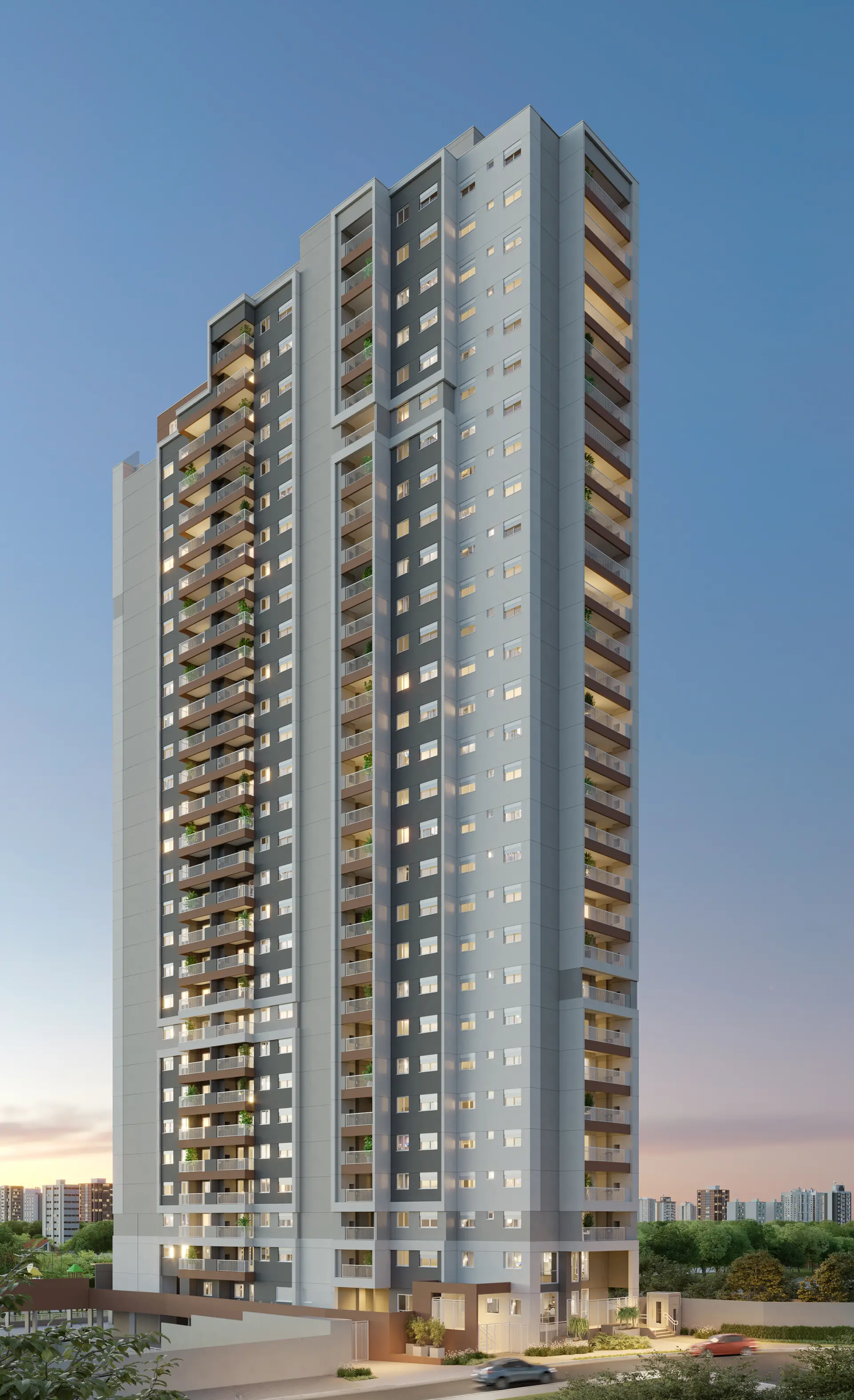 Fachada do Red - Guilhermina - apartamentos de 2 e 3 dorms em Vila Esperança, Zona Leste