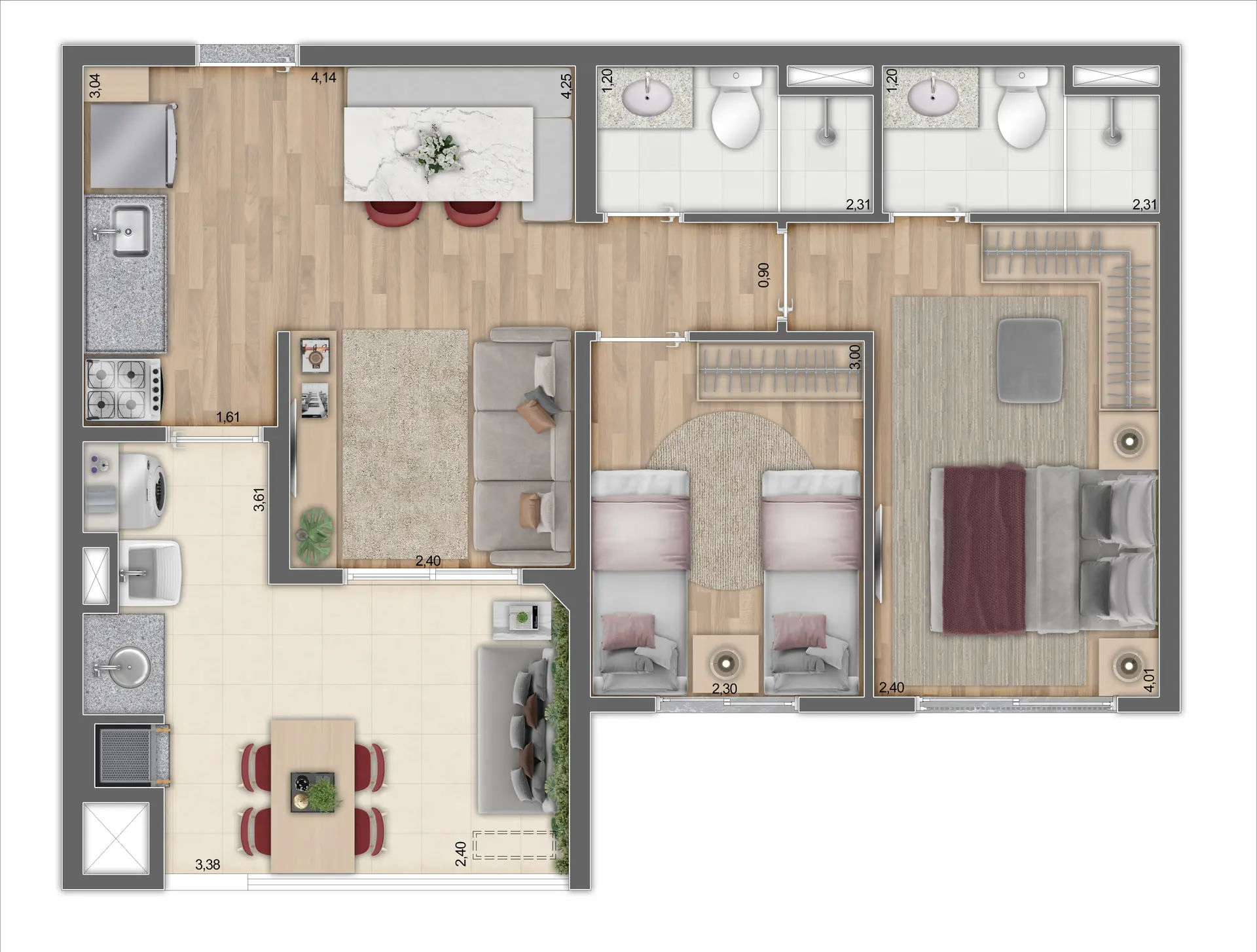 Planta Tipo C Meio   60,08m²