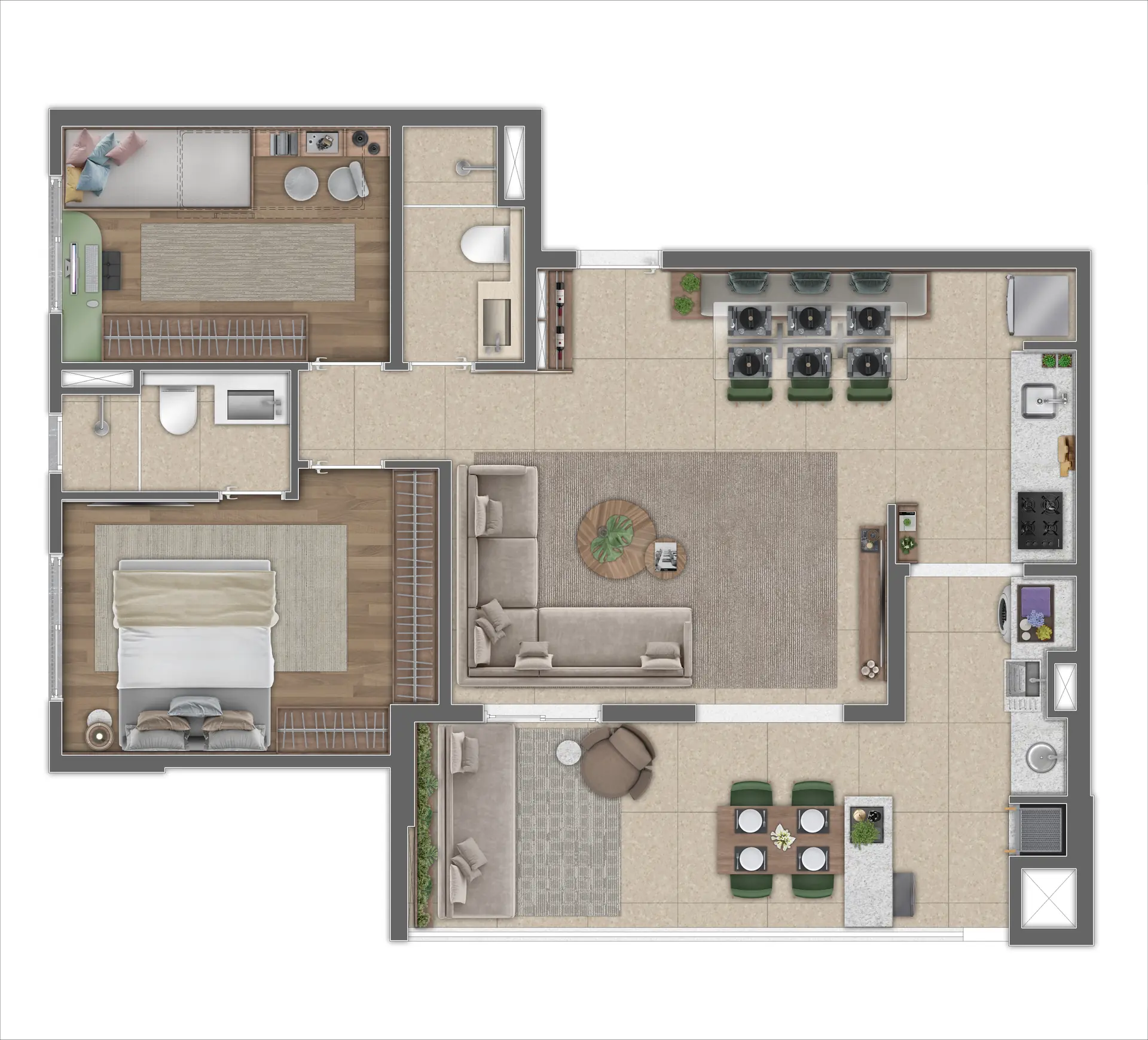 Planta Decorado Tipo E Ponta   75,95m²