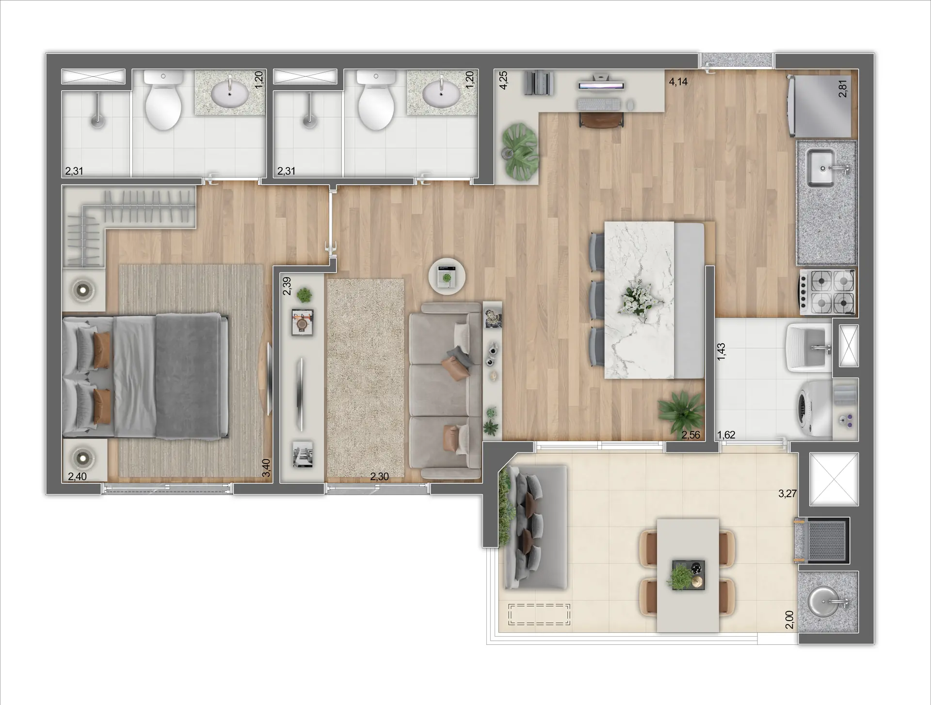 Planta Tipo A Meio Ampliada   54,93m²
