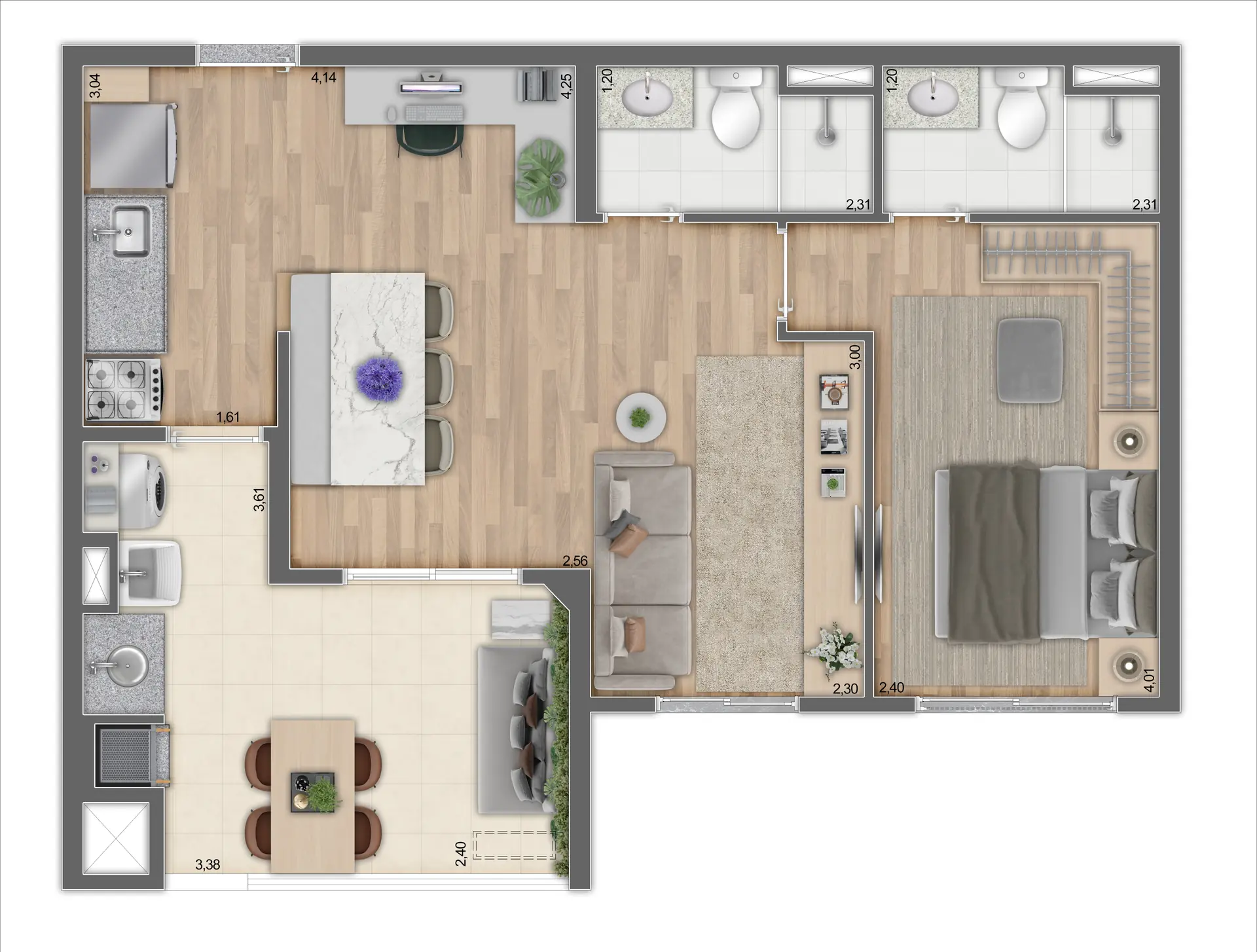 Planta Tipo C Meio Ampliada   60,08m²