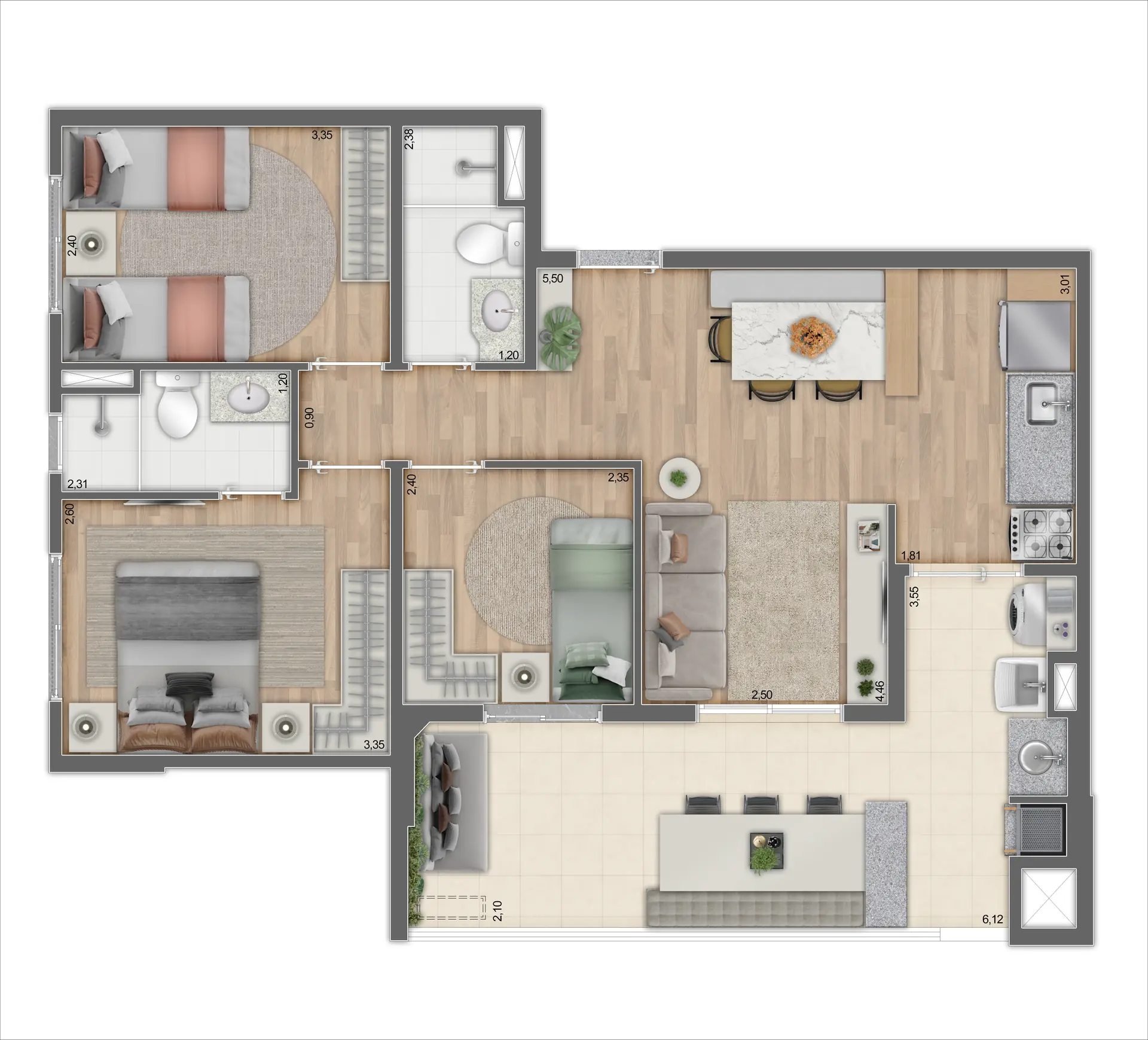 Planta Tipo E Ponta   75,95m²